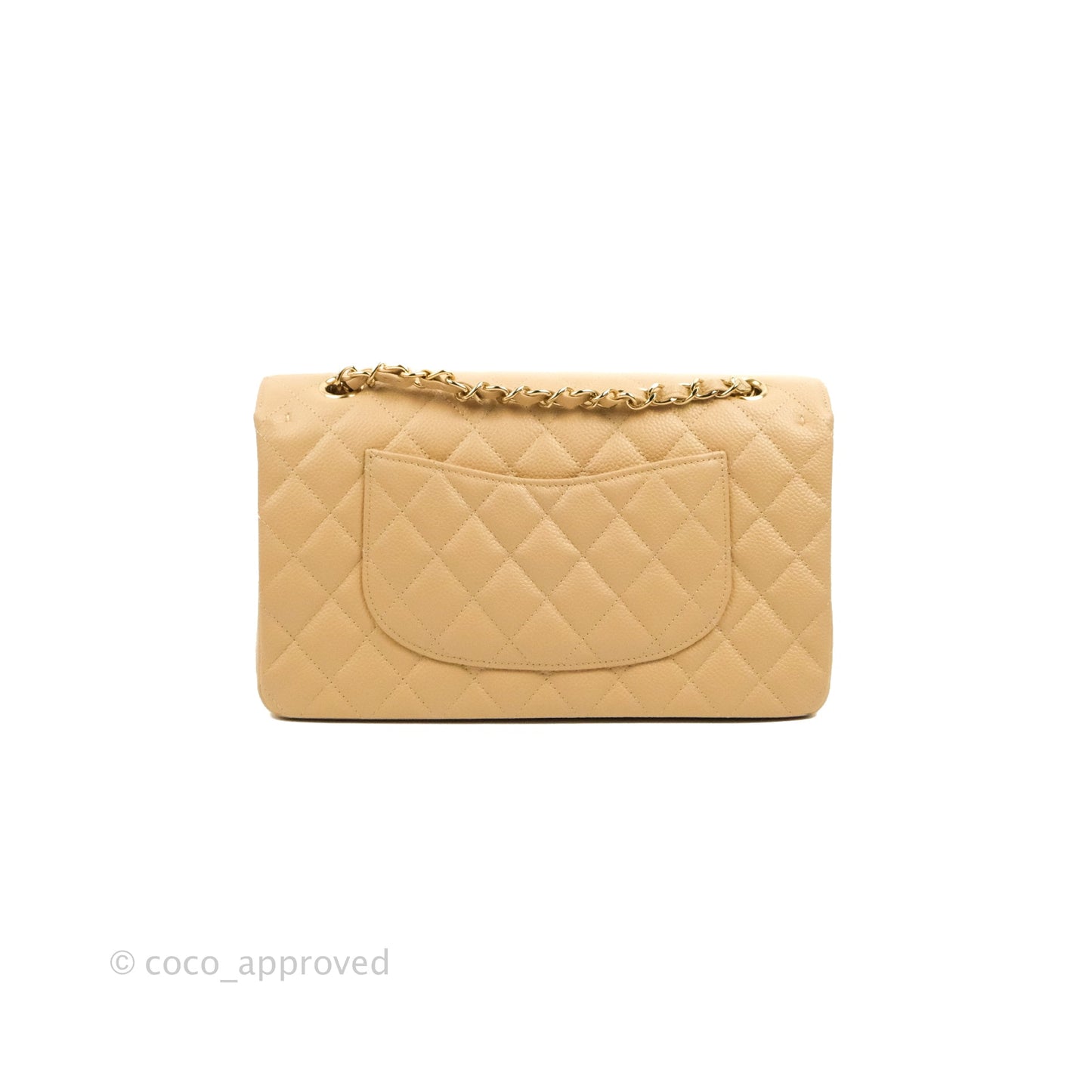 Chanel Classic M/L Medium Flap Quilted Beige Caviar Gold Hardware