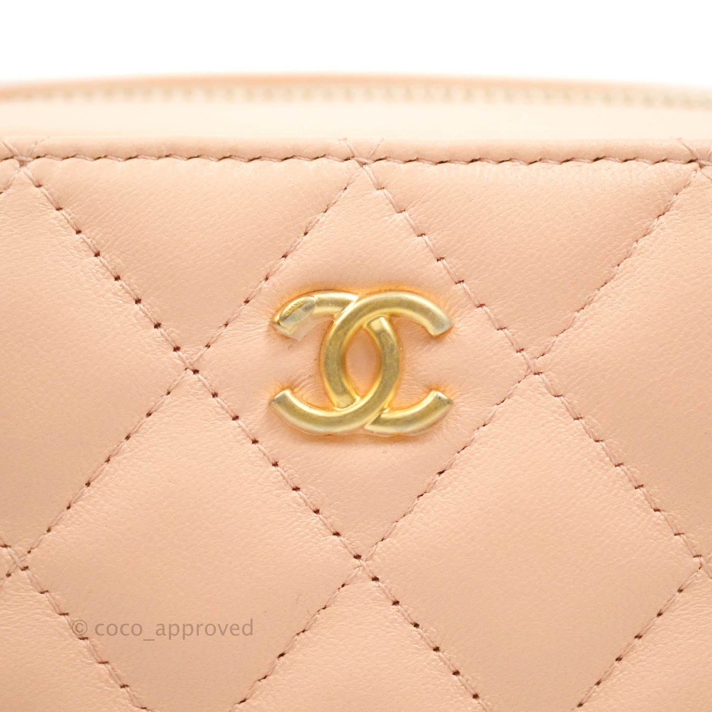 Chanel Mini Pearl Crush Quilted Camera Case Beige Pink Lambskin Aged Gold Hardware