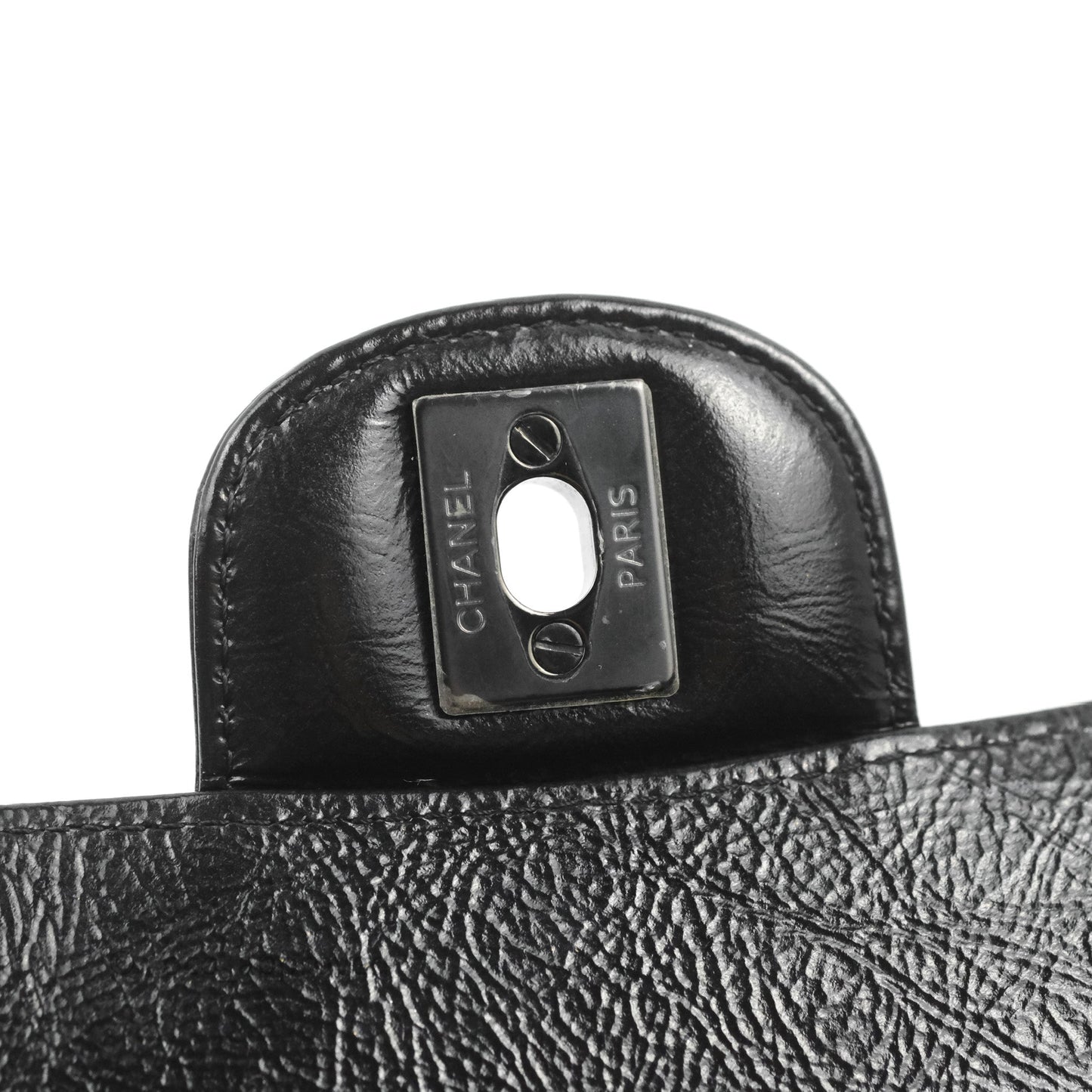 Chanel M/L Medium Classic Quilted Flap So Black Shiny Crumpled Calfskin
