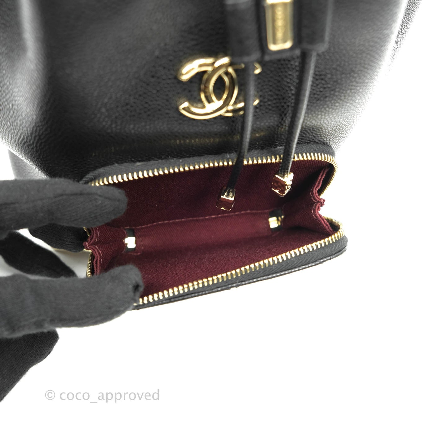 Chanel Business Affinity Drawstring Bucket Bag Black Caviar Gold Hardware 21P