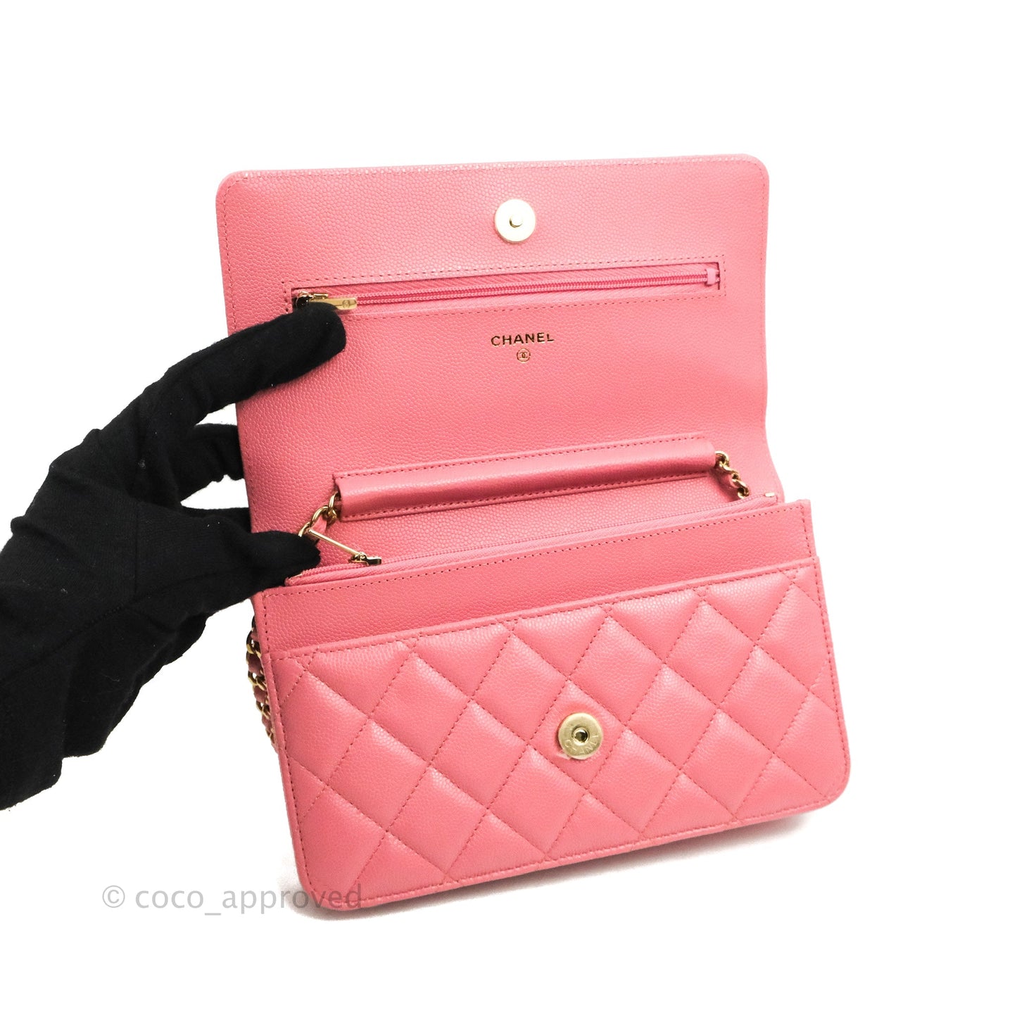 Chanel Quilted Classic Wallet on Chain WOC Pink Caviar Gold Hardware