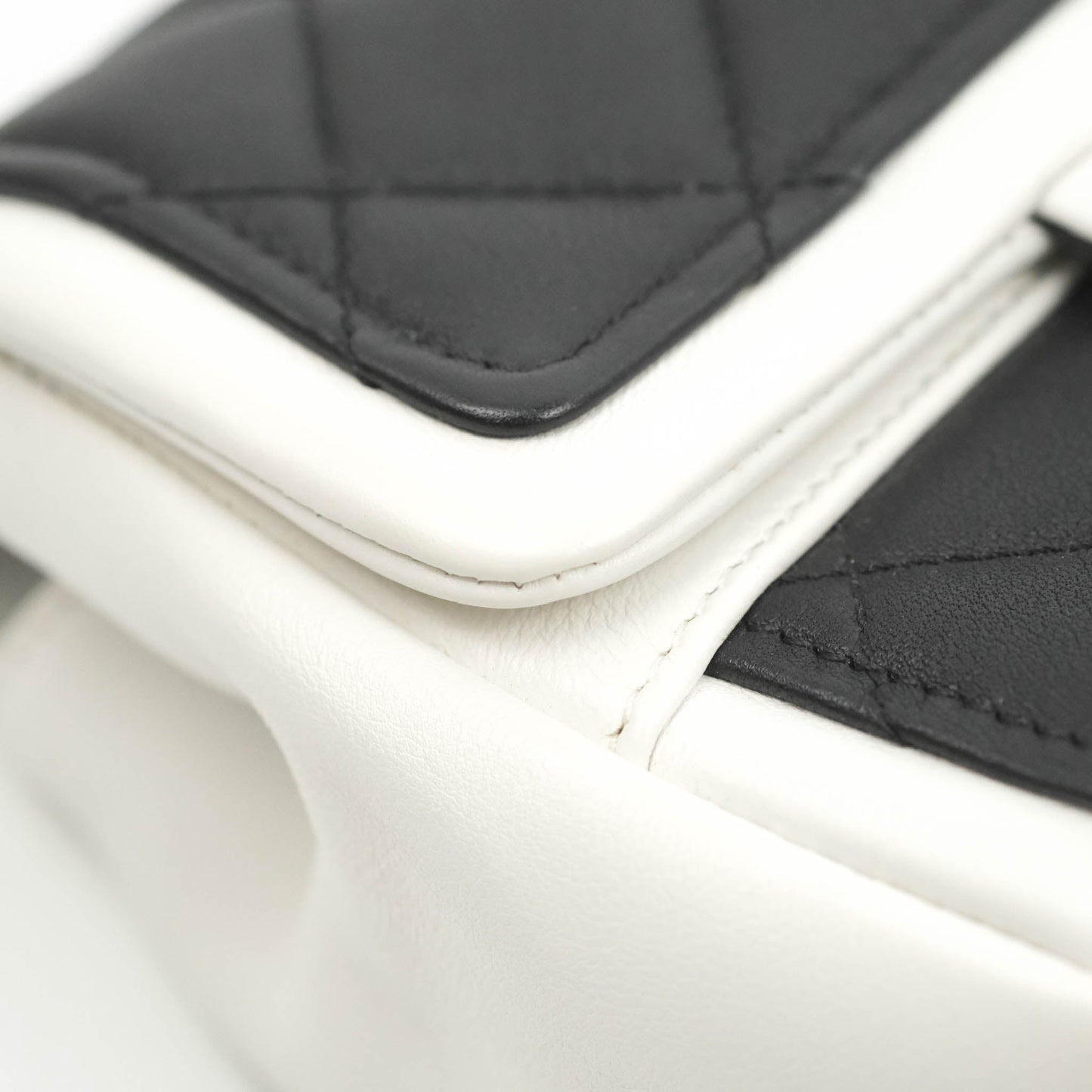 Chanel Quilted Graphic Mini Flap Bag Black White Gold Hardware