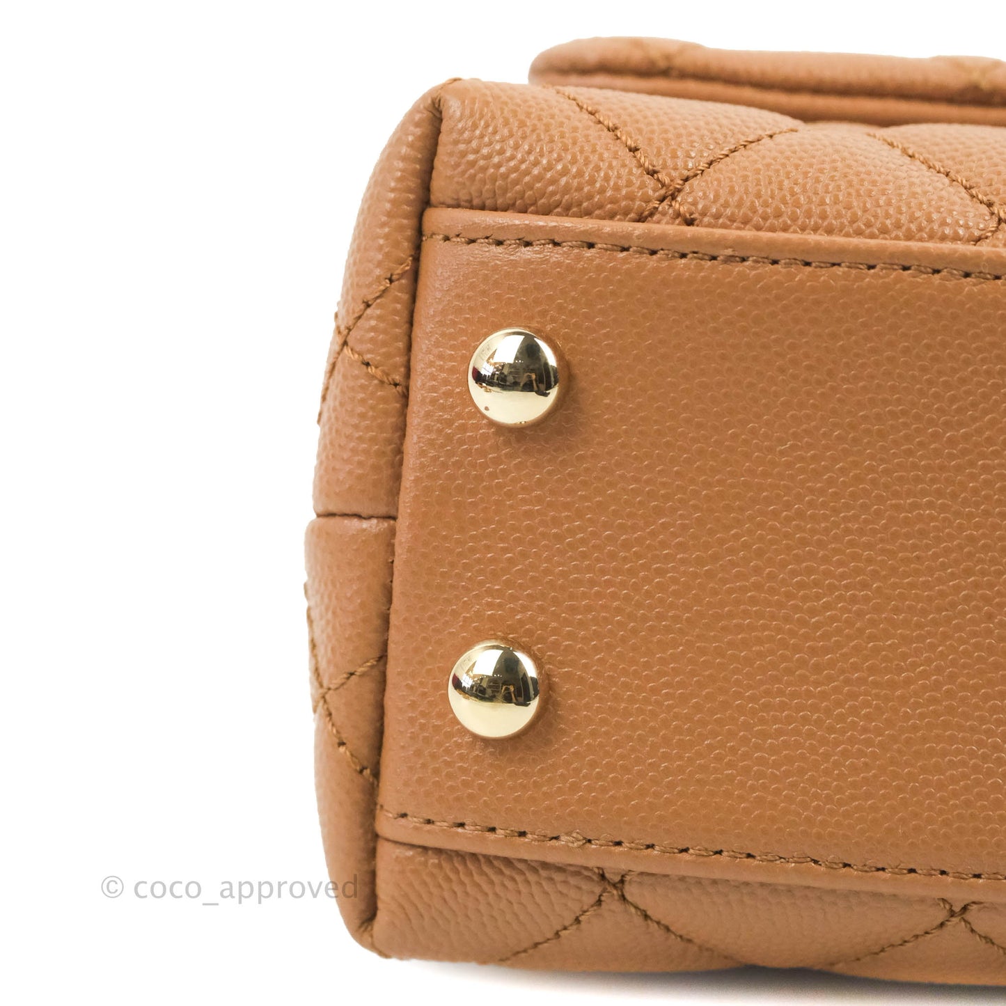 Chanel Mini Coco Handle Quilted Dark Beige Caramel Caviar Lizard Embossed Handle Gold Hardware
