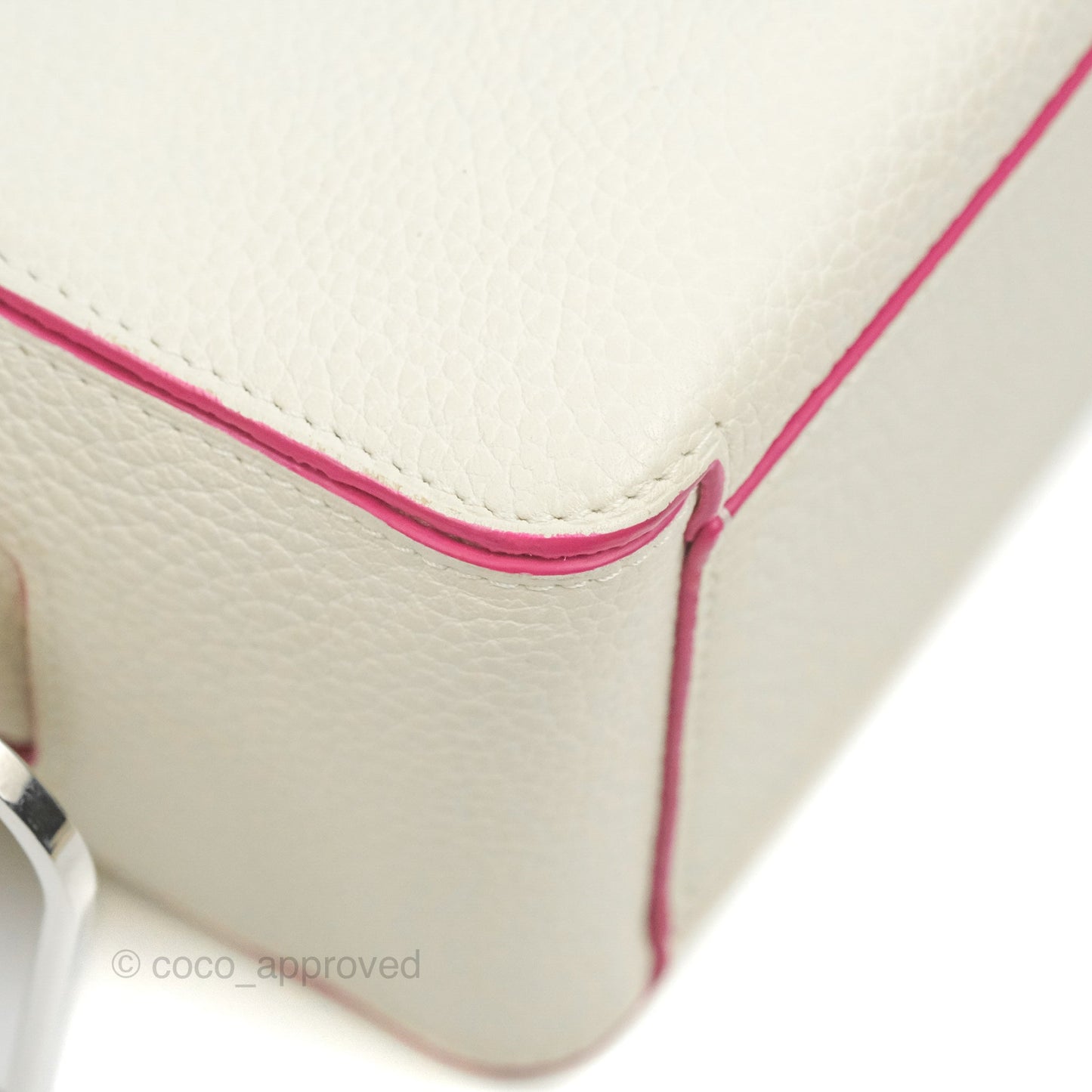 Delvaux Cool Box Mini Taurillon Soft Grained Calfskin White/Fuchsia