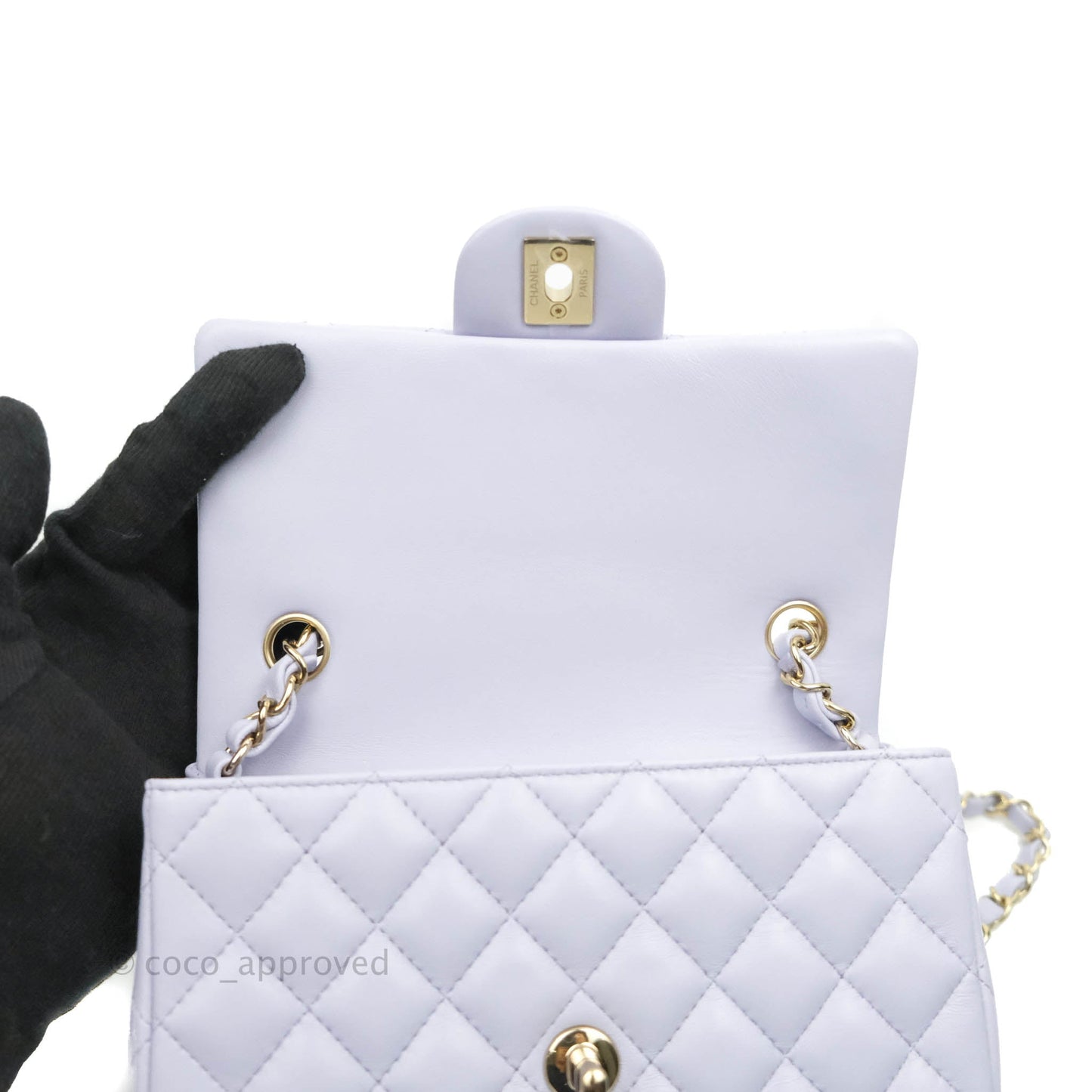 Chanel Quilted Mini Rectangular Lilac Lambskin Gold Hardware 21K