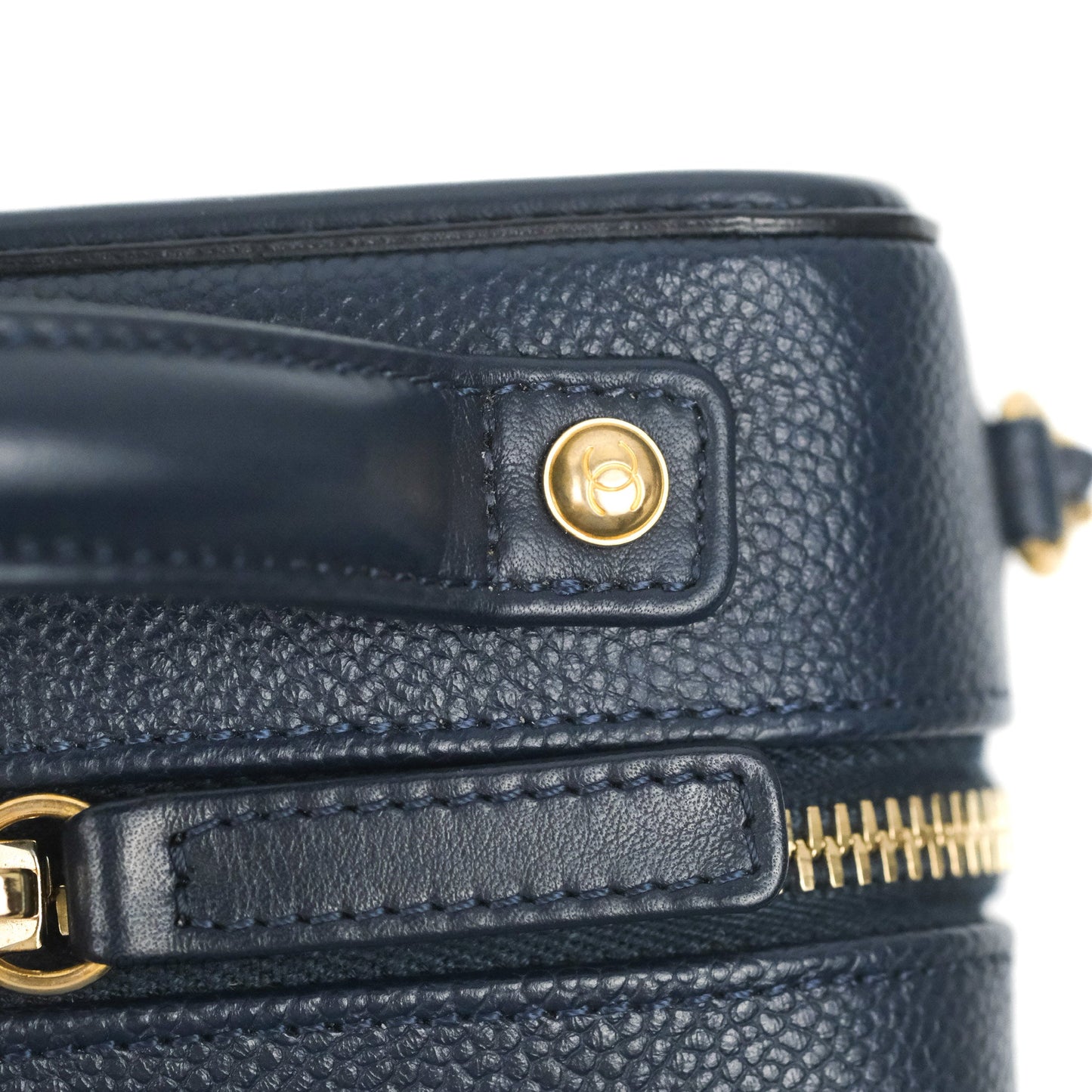 Chanel Quilted Small CC Filigree Vanity Case Navy Caviar Gold Hardware