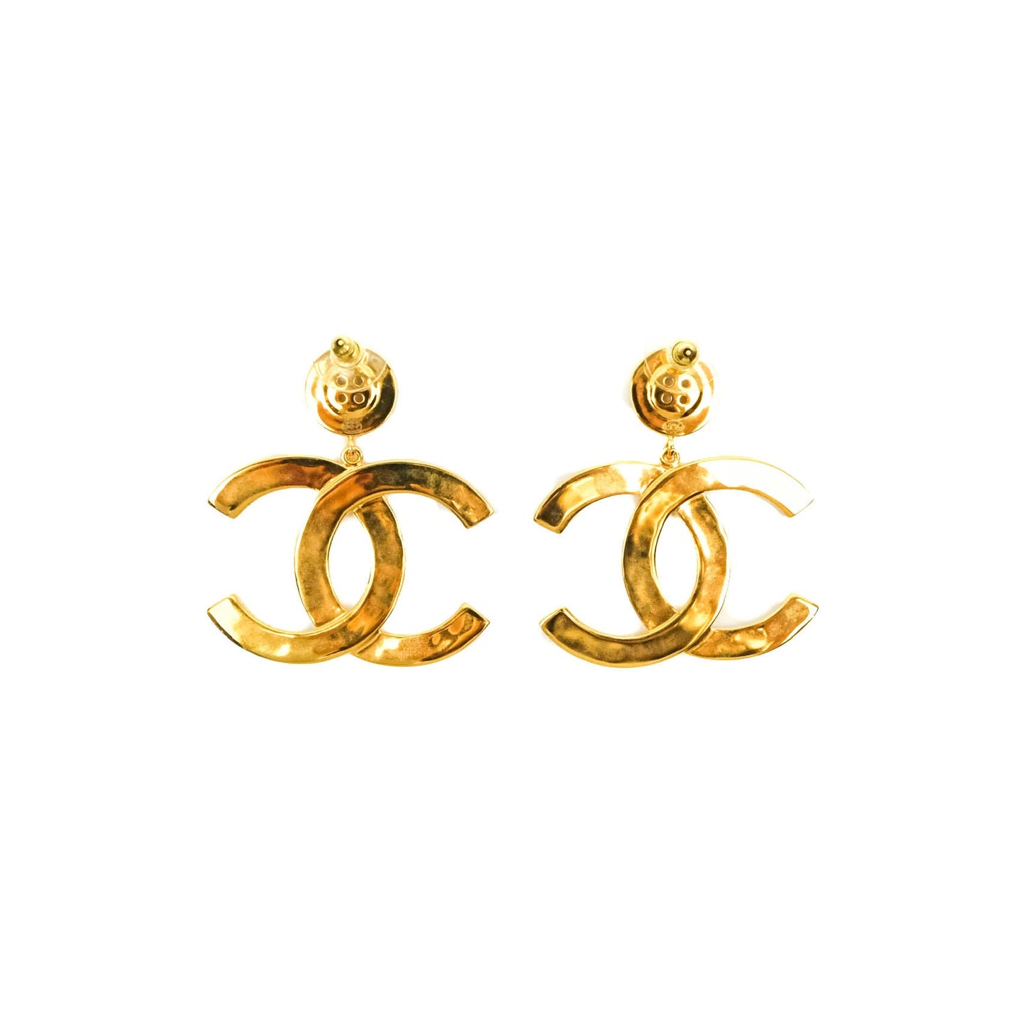 Chanel Large CC Button Drop Earrings Gold Tone 21V