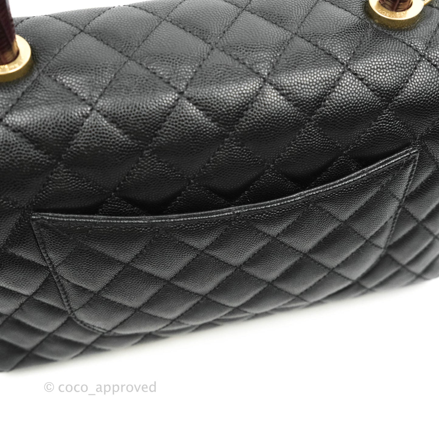 Chanel Medium Coco Handle Quilted Black Caviar Lizard Handle Gold Hardware