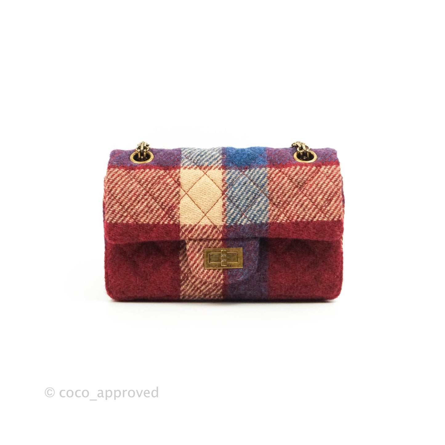 Chanel Mini Reissue 224 Wool Checked Aged Gold Hardware
