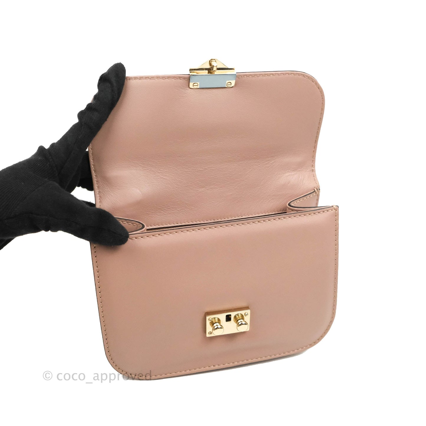 Valentino Small Vitello Glam Lock Rockstud Flap Poudre