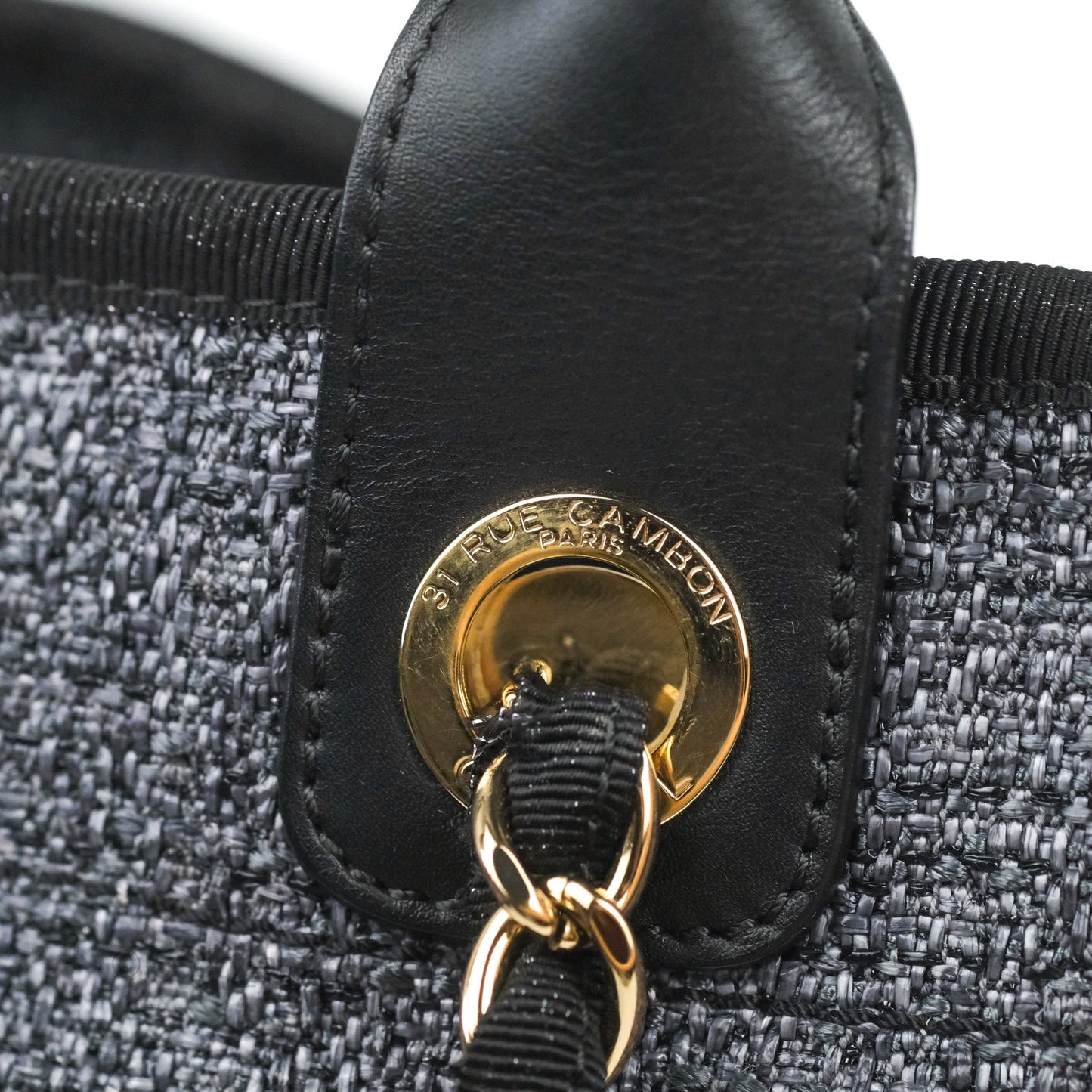 Chanel Large Deauville Charcoal Grey Canvas Gold Hardware