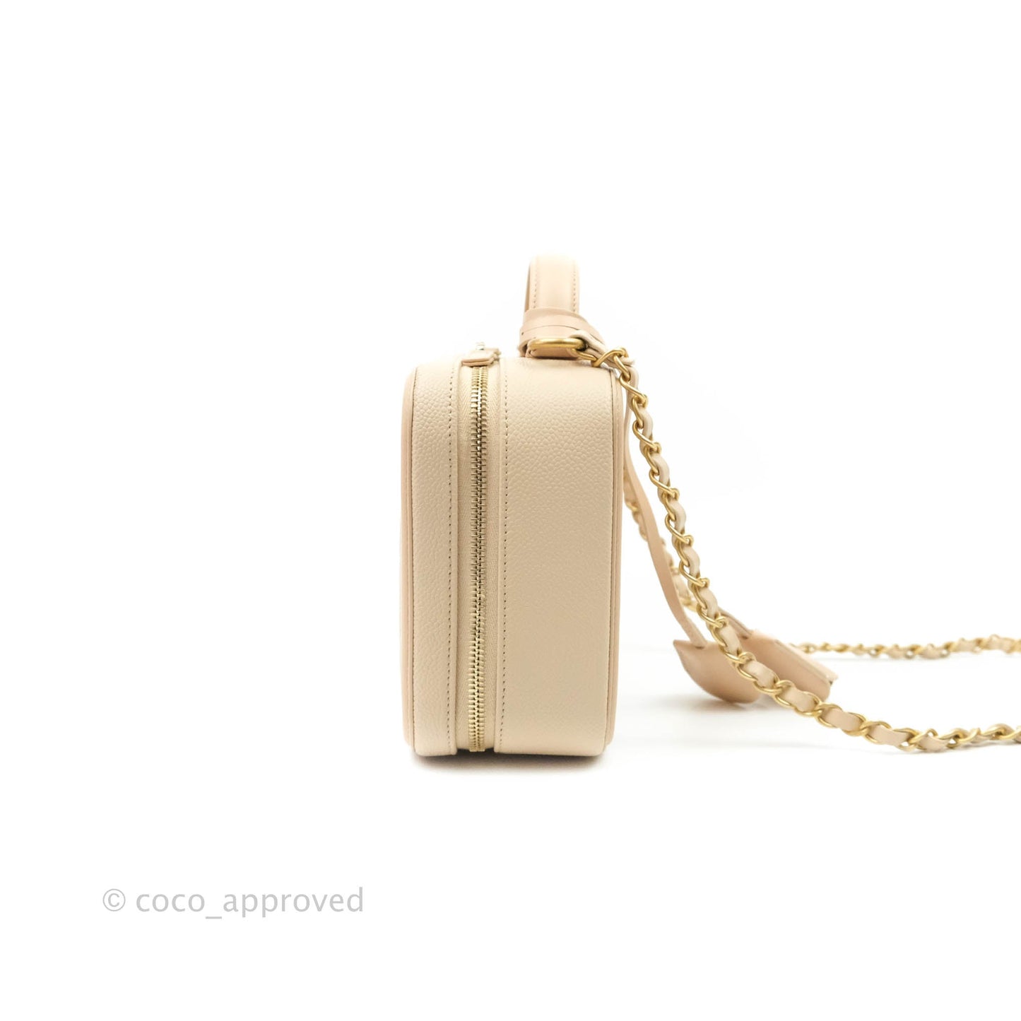 Chanel Quilted Medium CC Filigree Vanity Case Light Beige Caviar Aged Gold Hardware