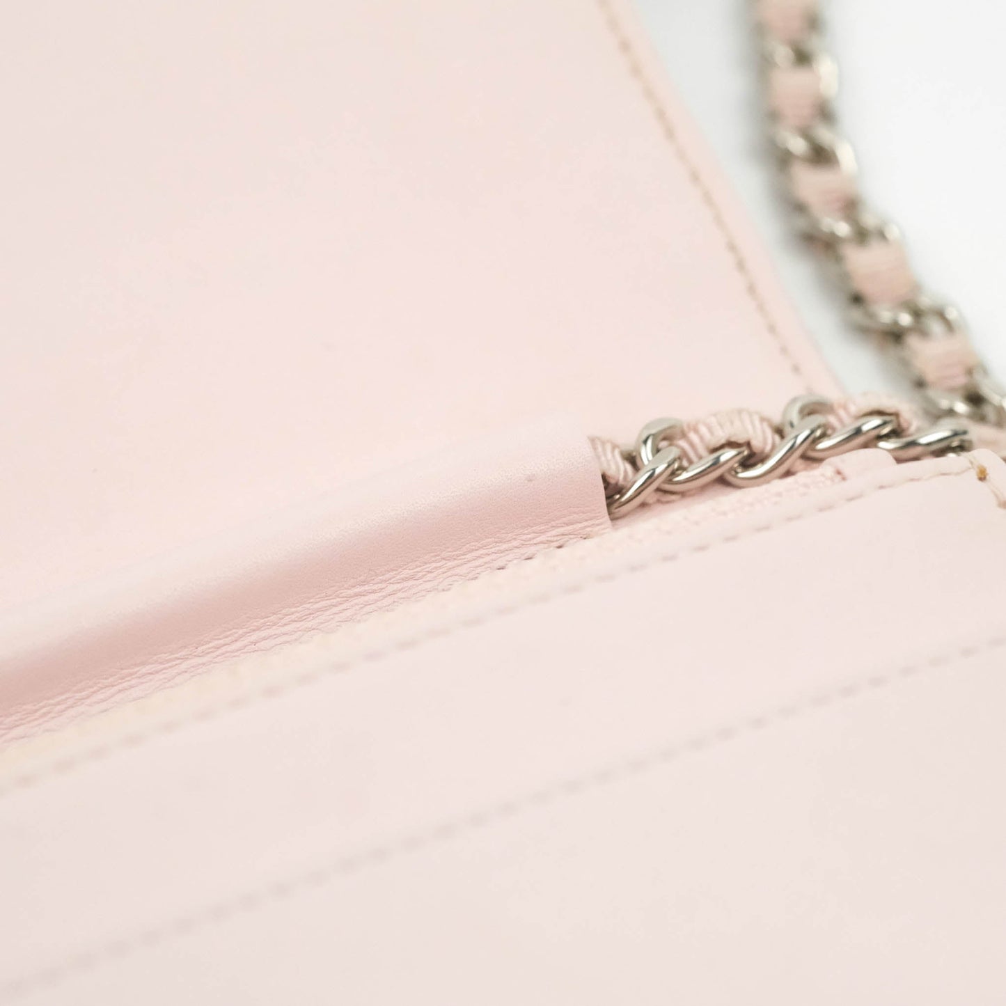 Chanel Deauville Wallet On Chain WOC Pink Canvas Silver Hardware