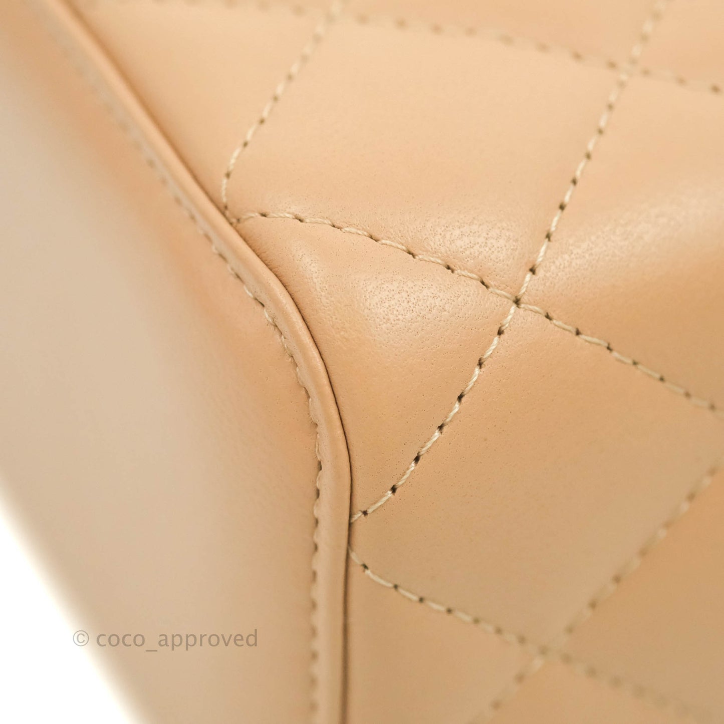 Chanel Mini Top Handle Vanity With Chain Beige Lambskin Aged Gold Hardware