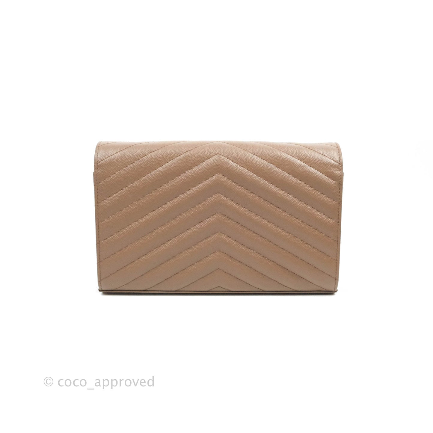 Saint Laurent Wallet on Chain Brown Grained Leather Silver Hardware