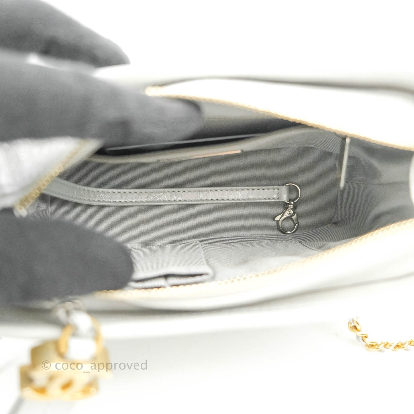 Chanel Small Gabrielle Hobo Bag Metallic Light Silver Aged Calfskin Mixed Hardware 19K