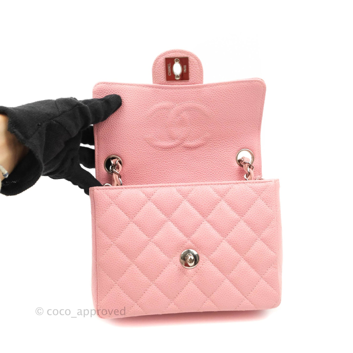 Chanel Quilted Vintage Mini Square Flap Pink Caviar Silver Hardware