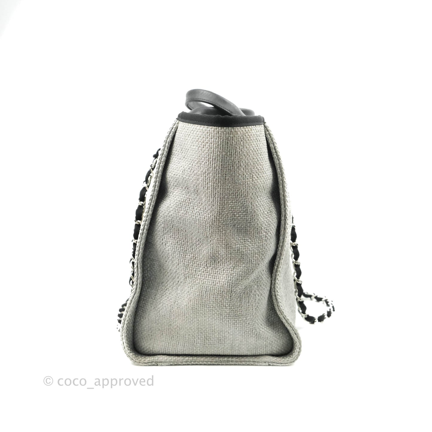 Chanel Large Deauville Light Grey Canvas Silver Hardware