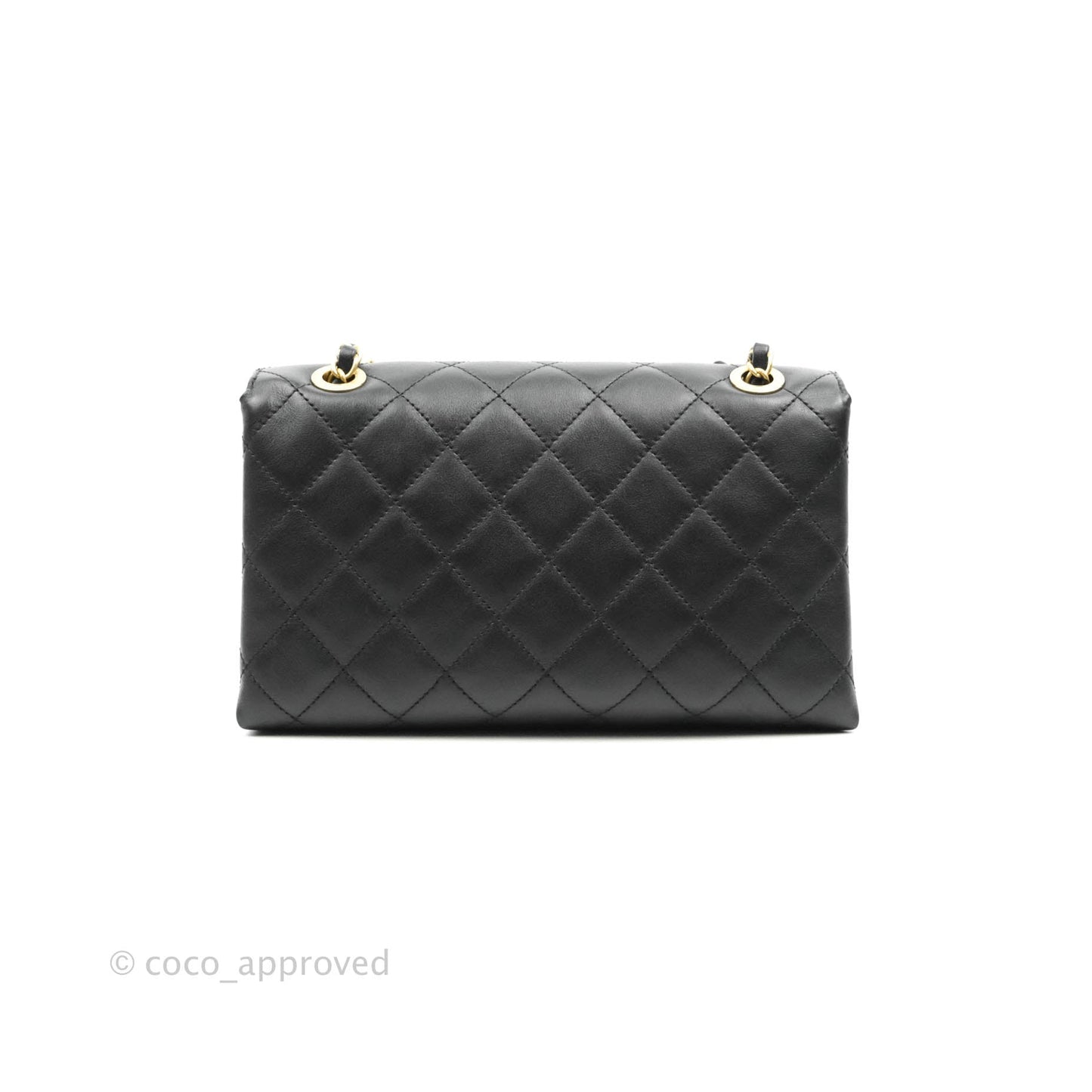 Chanel Logo Enchained Flap Bag Black Calfskin Gold Hardware