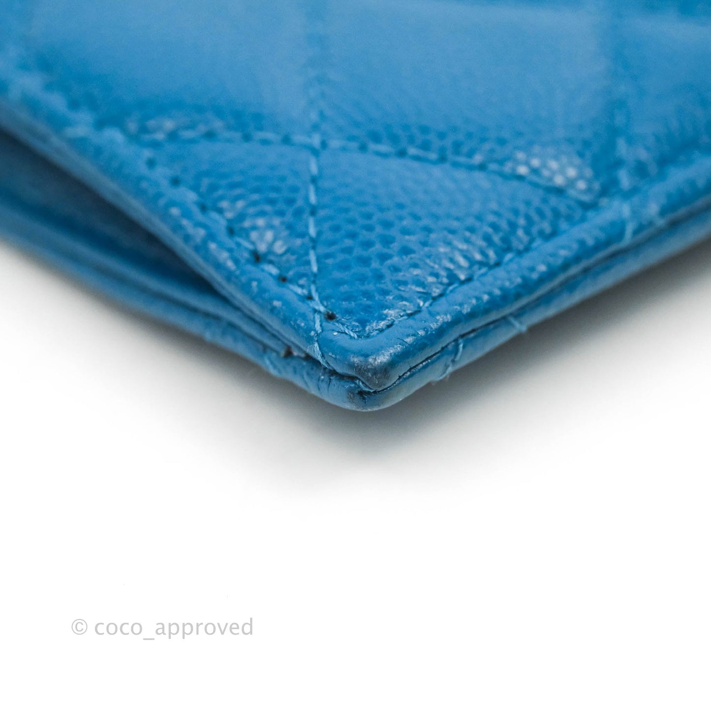 Chanel Quilted CC Zipped Card Holder Blue Caviar Silver Hardware