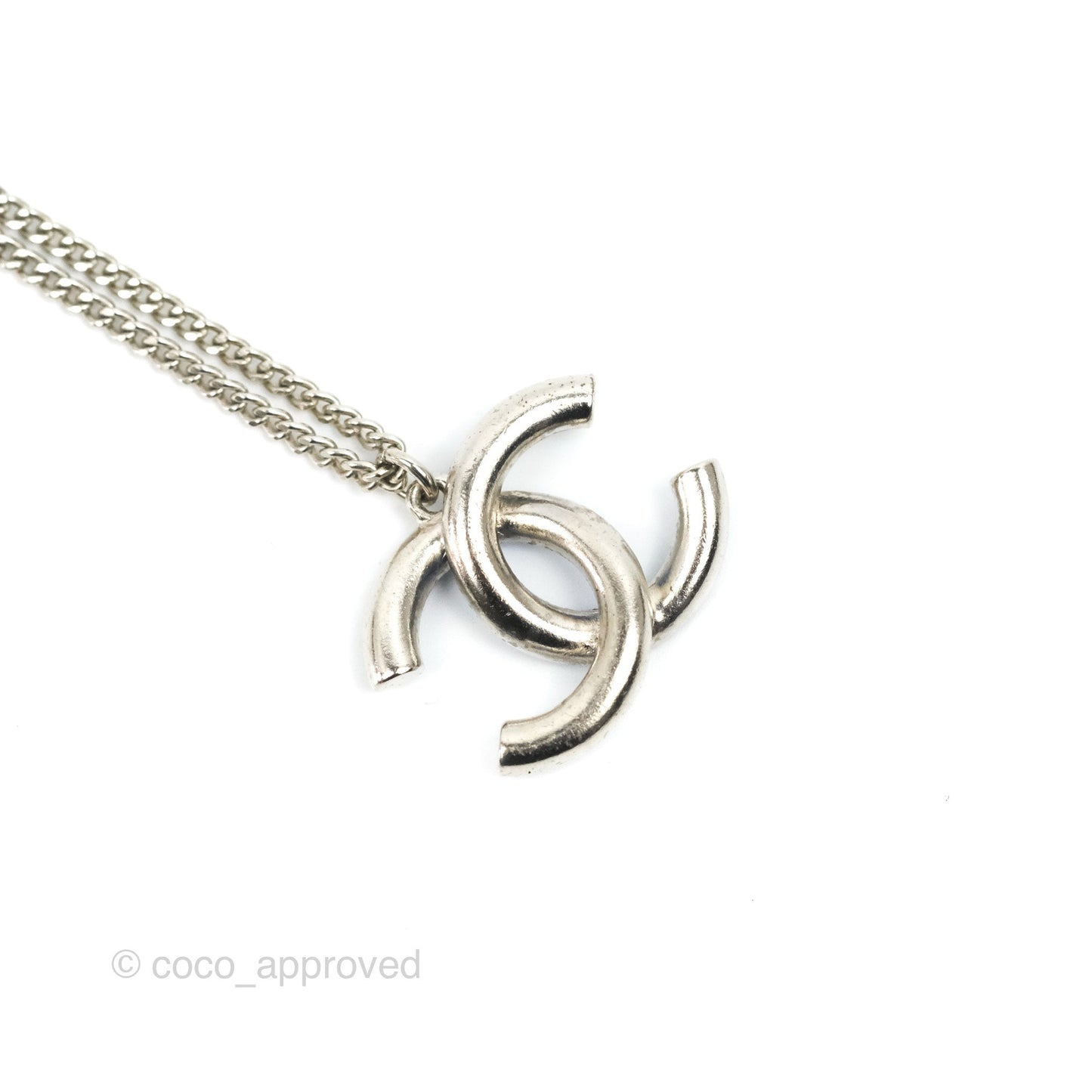 Chanel CC Blue Crystal Necklace Silver Tone 15P