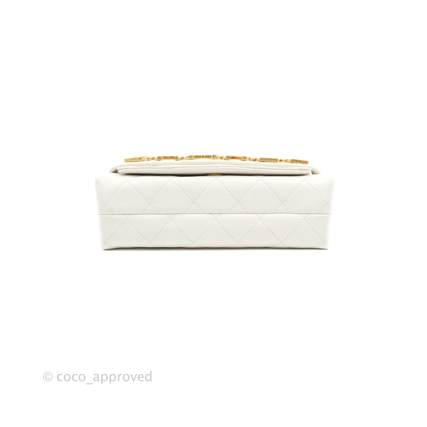 Chanel Small Logo Enchained Flap Bag White Calfskin Aged Gold Hardware 20S