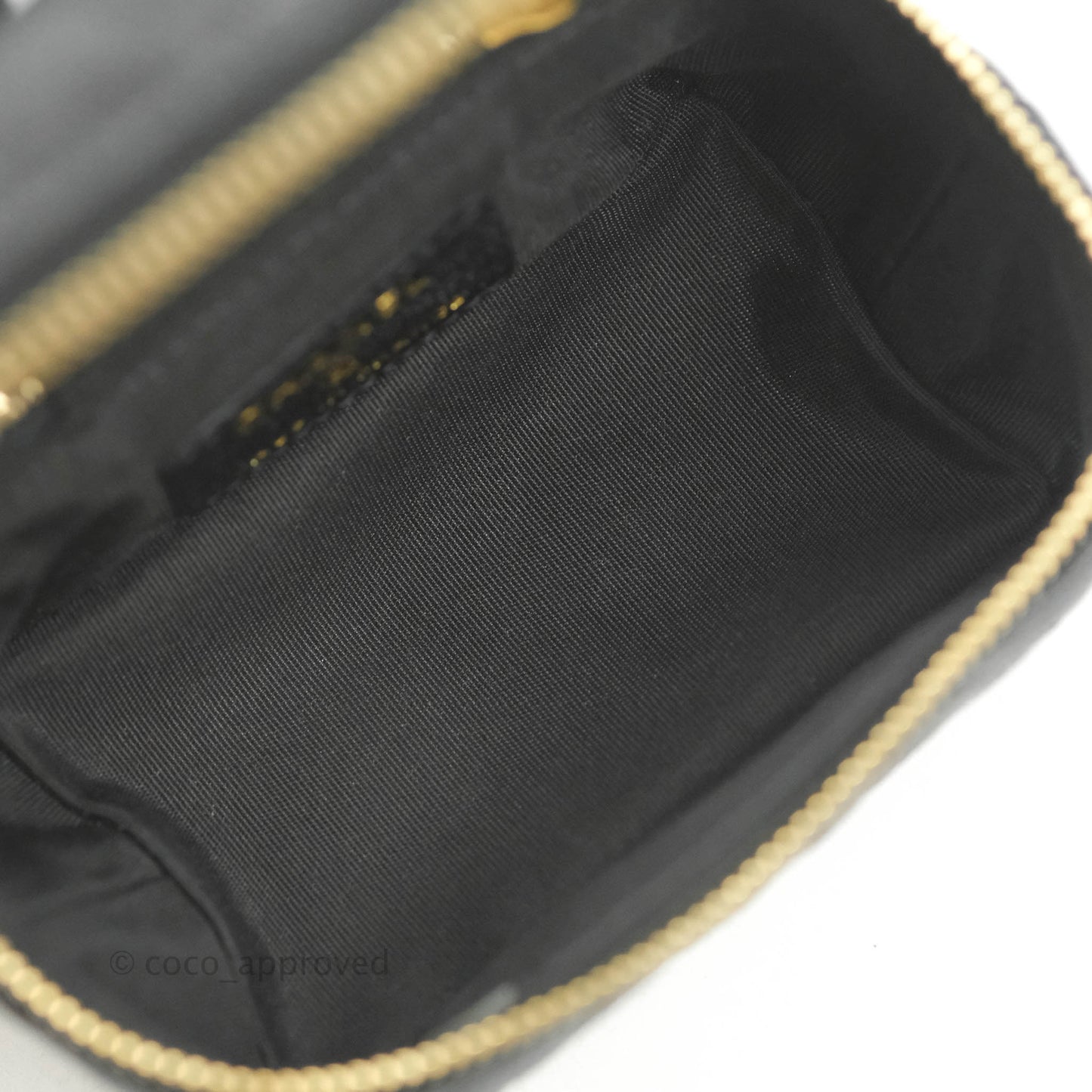 Chanel Quilted Mini Top Handle Vanity With Chain Black Caviar Aged Gold Hardware