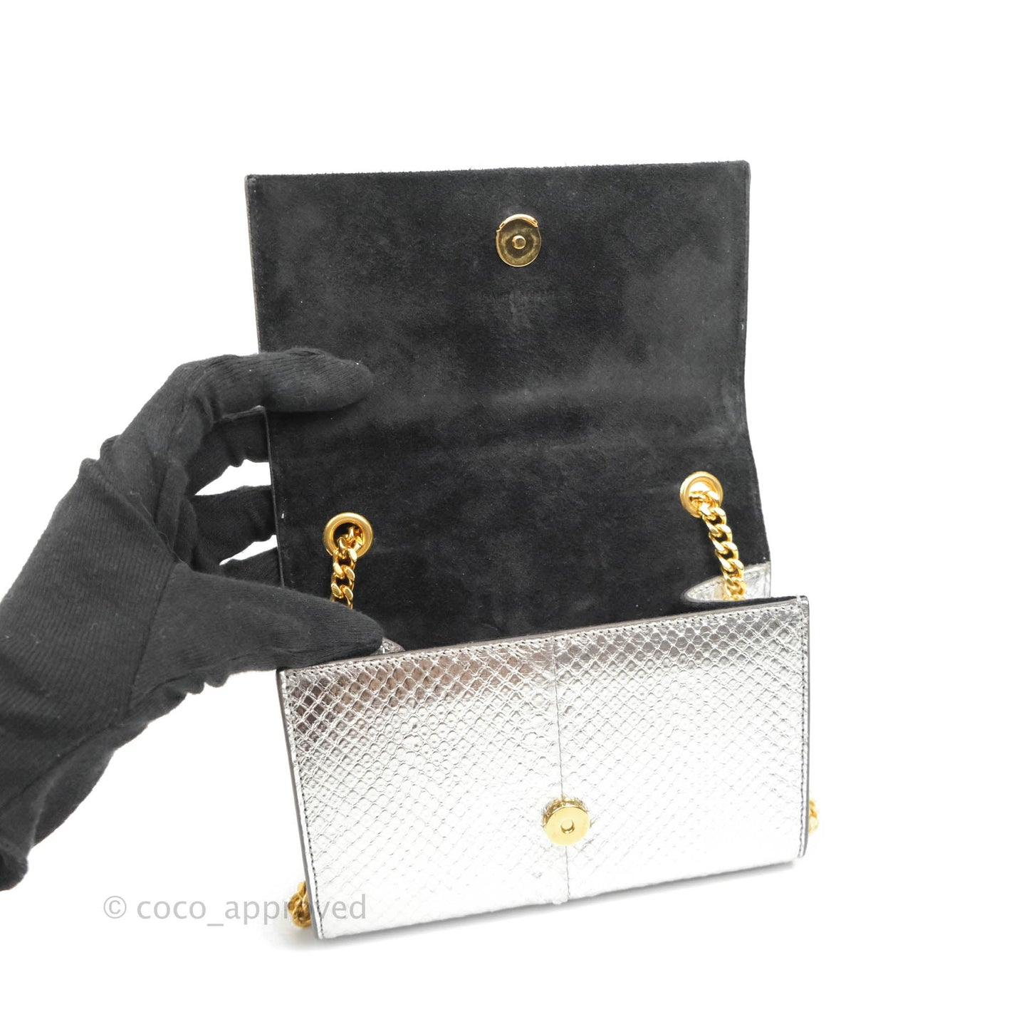 Saint Laurent Small Kate Bag Silver Python-Effect Gold Hardware