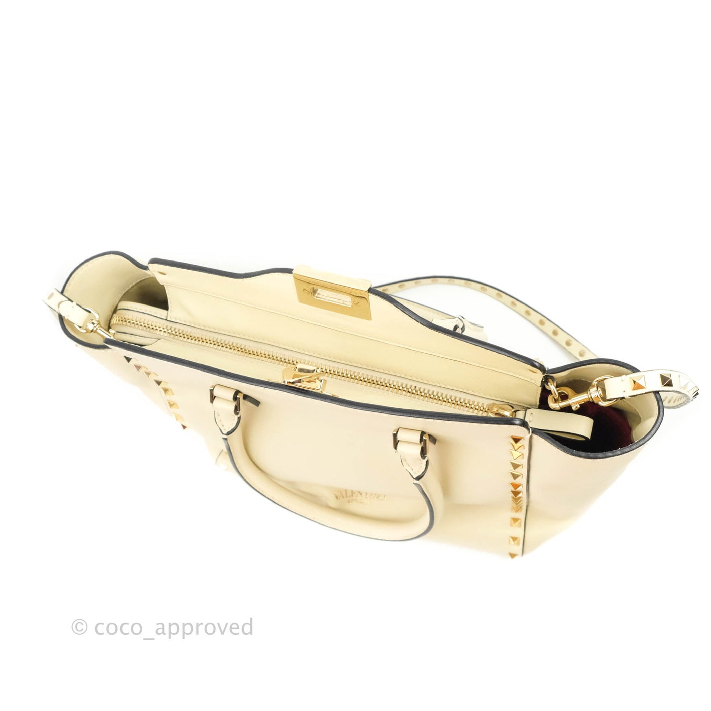 Valentino Garavani Rockstud Mini Trapeze Shoulder Bag White Calfskin Gold Hardware