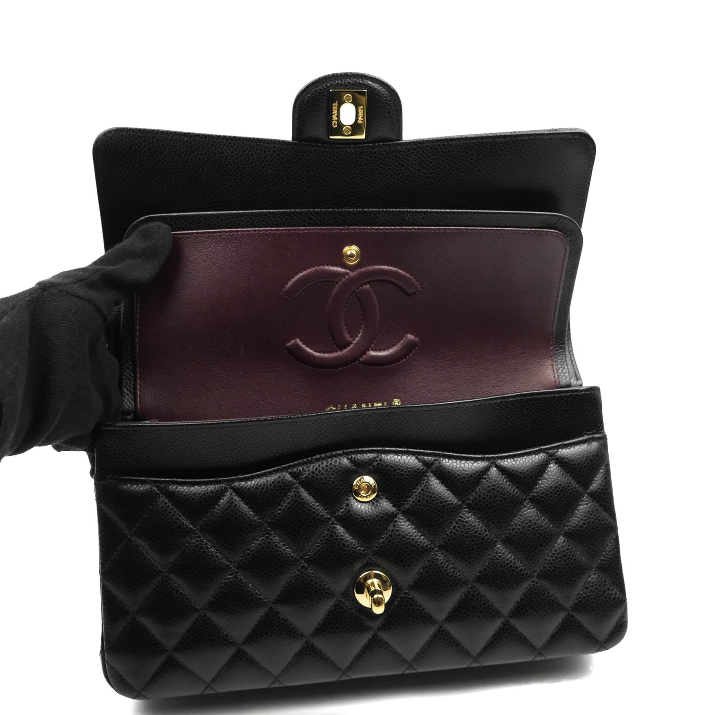 Chanel Classic M/L Medium Double Flap Black Caviar Gold Hardware