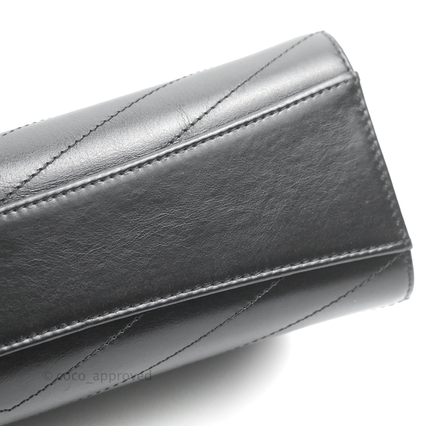 Chanel Medal Envelope Flap Bag Chevron Black Calfskin Aged Gold Hardware