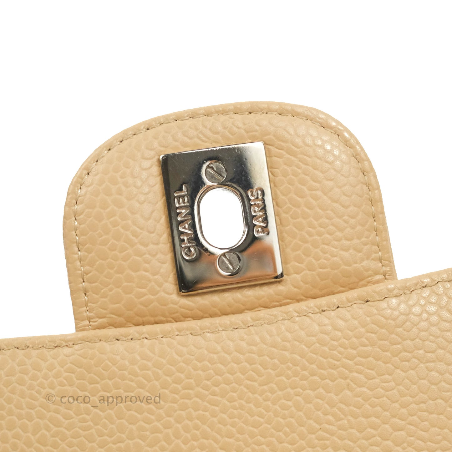 Chanel Classic M/L Medium Flap Quilted Beige Caviar Silver Hardware