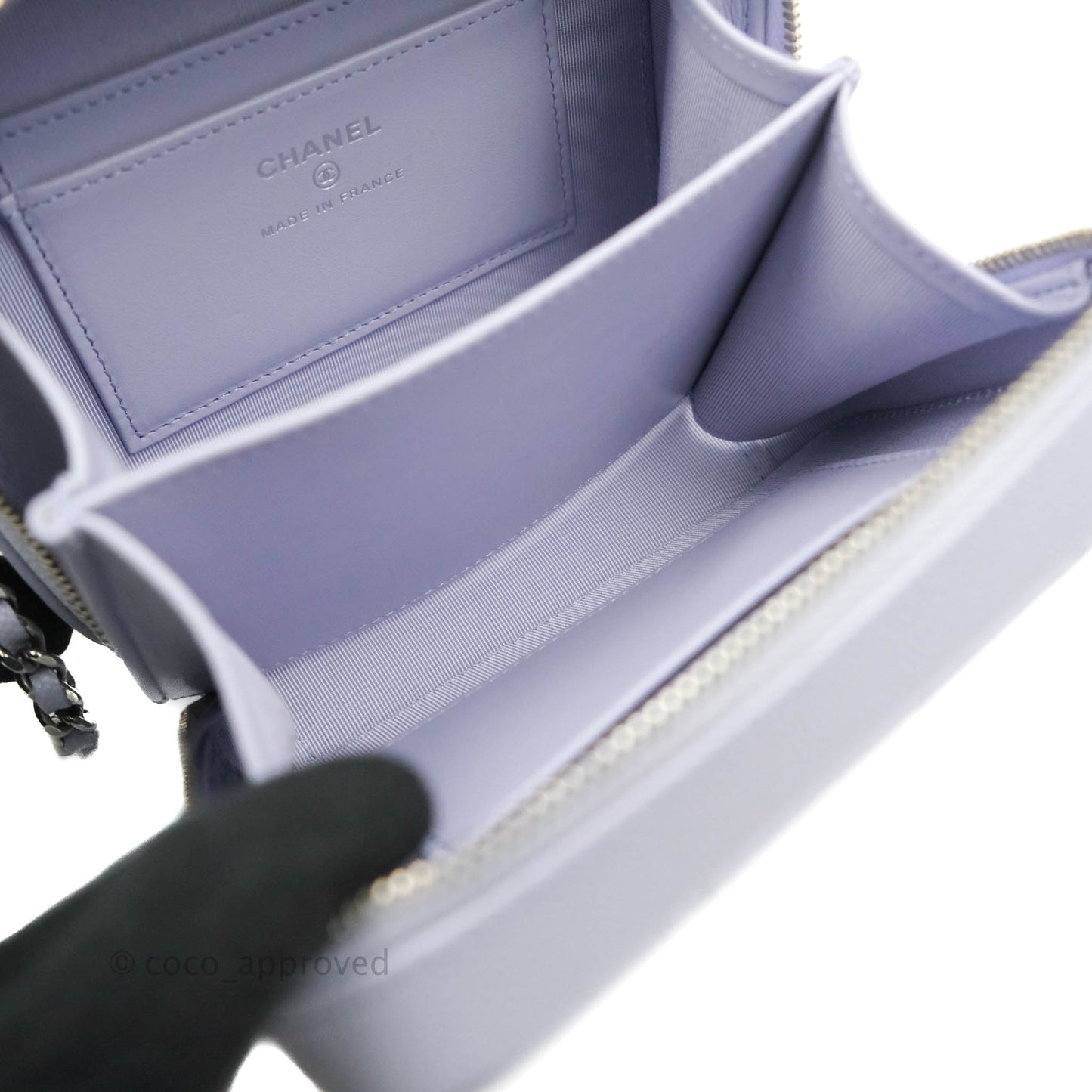 Chanel Quilted Camera Bag Lilac Caviar Silver Hardware