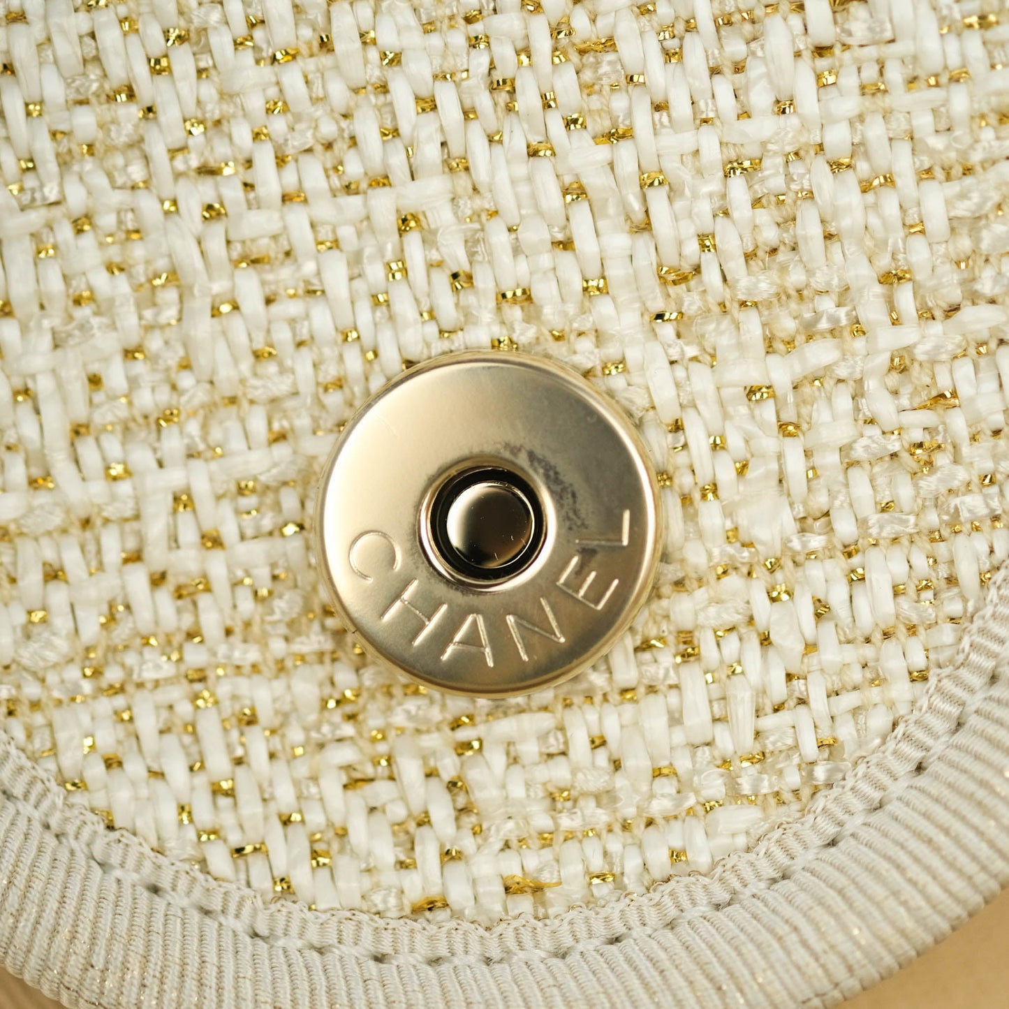 Chanel Large Deauville Iridescent Gold Beige Canvas Gold Hardware
