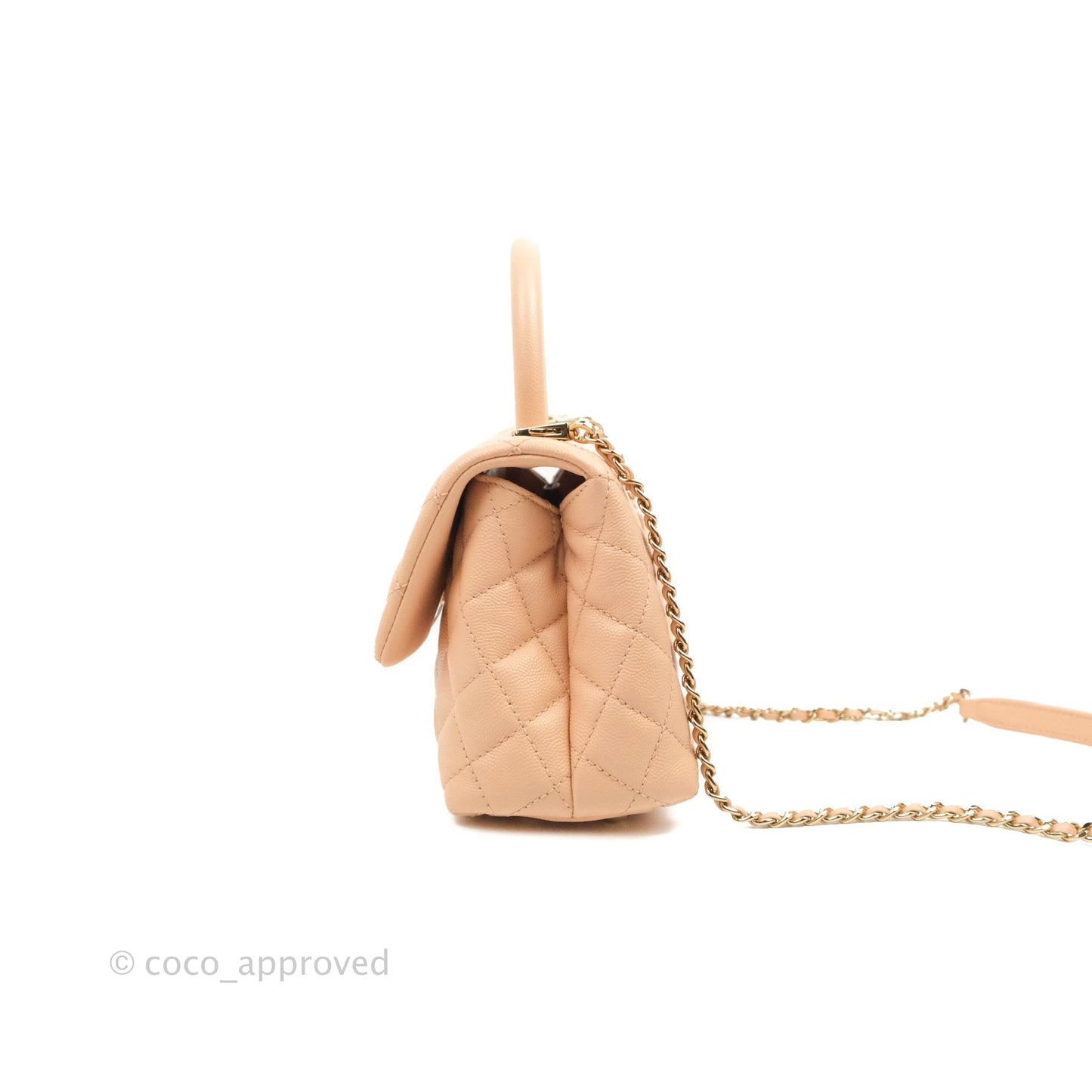Chanel Small Coco Handle Quilted Peach Clair Caviar Gold Hardware