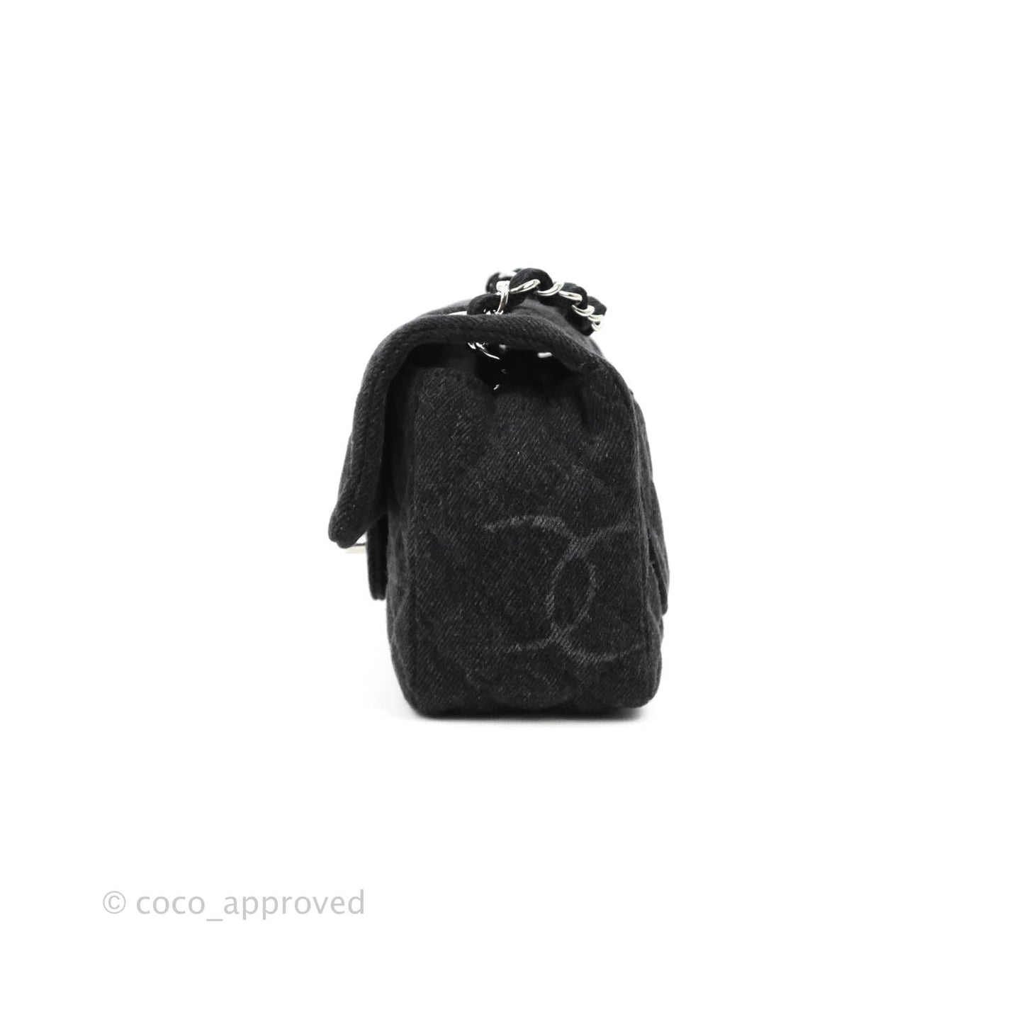 Chanel Quilted Mini Square Black Denim Silver Hardware