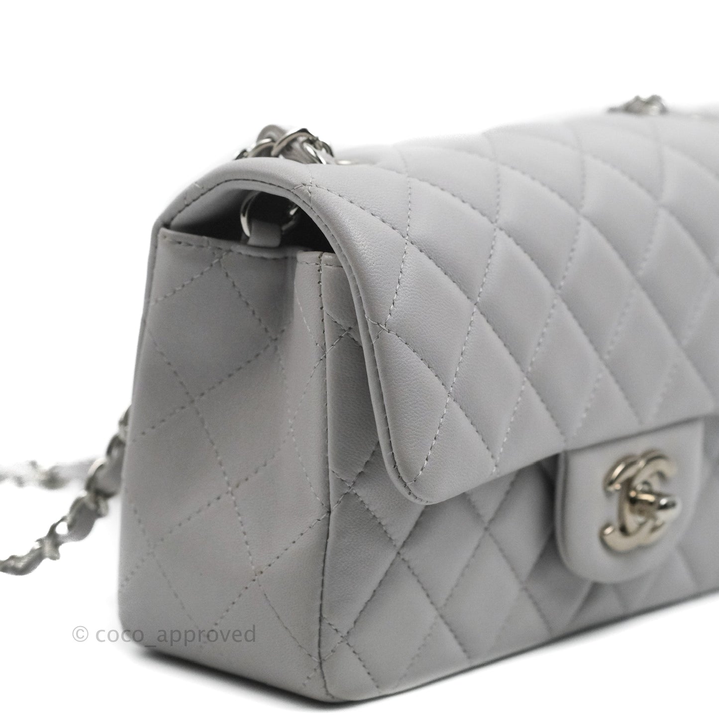 Chanel Quilted Mini Rectangular Flap Light Grey Lambskin Silver Hardware