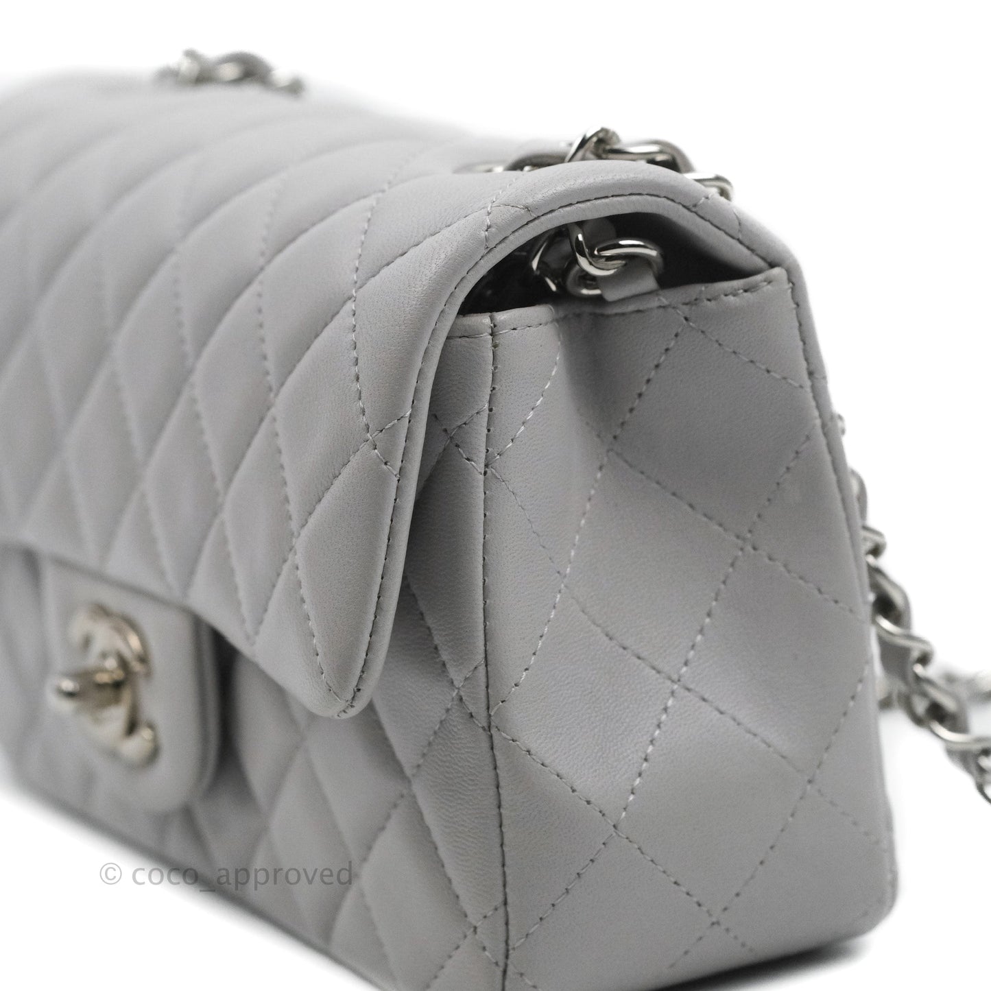 Chanel Quilted Mini Rectangular Flap Light Grey Lambskin Silver Hardware