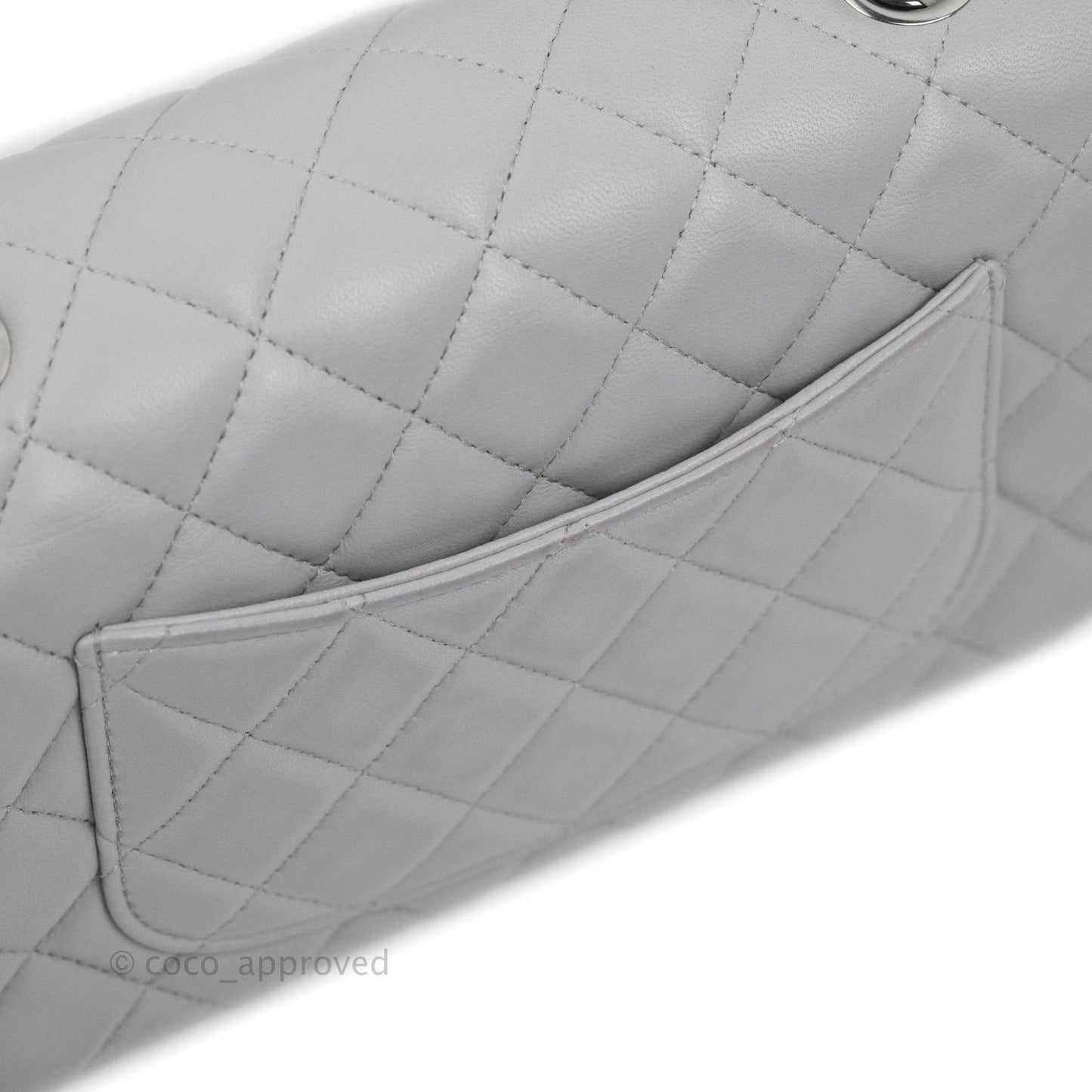 Chanel Quilted Mini Rectangular Flap Light Grey Lambskin Silver Hardware