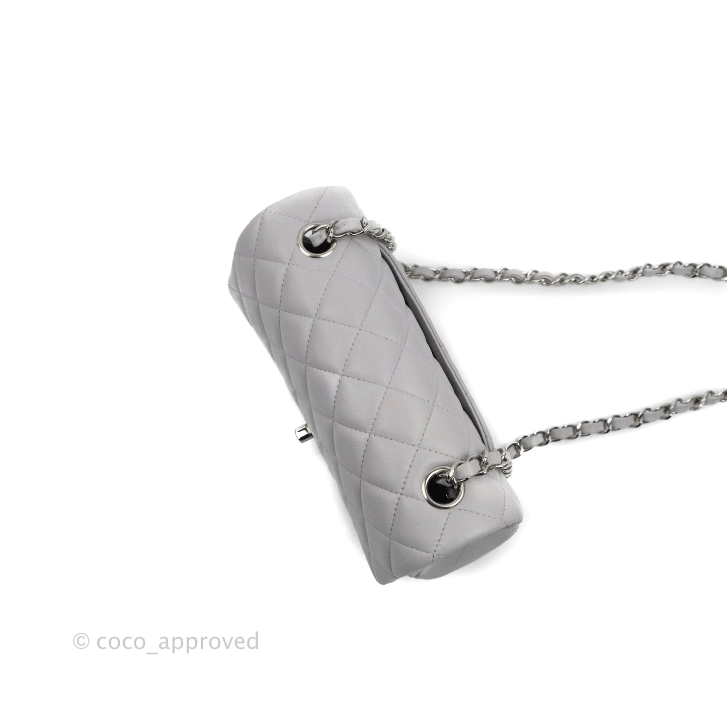 Chanel Quilted Mini Rectangular Flap Light Grey Lambskin Silver Hardware