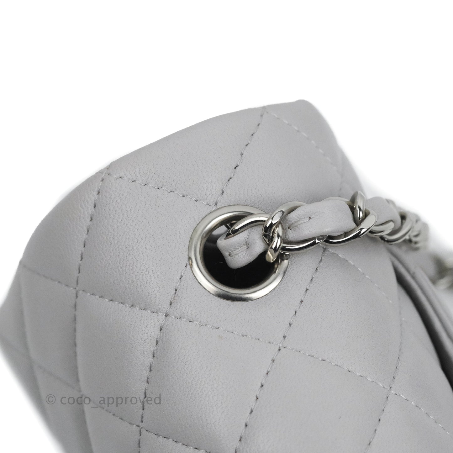 Chanel Quilted Mini Rectangular Flap Light Grey Lambskin Silver Hardware