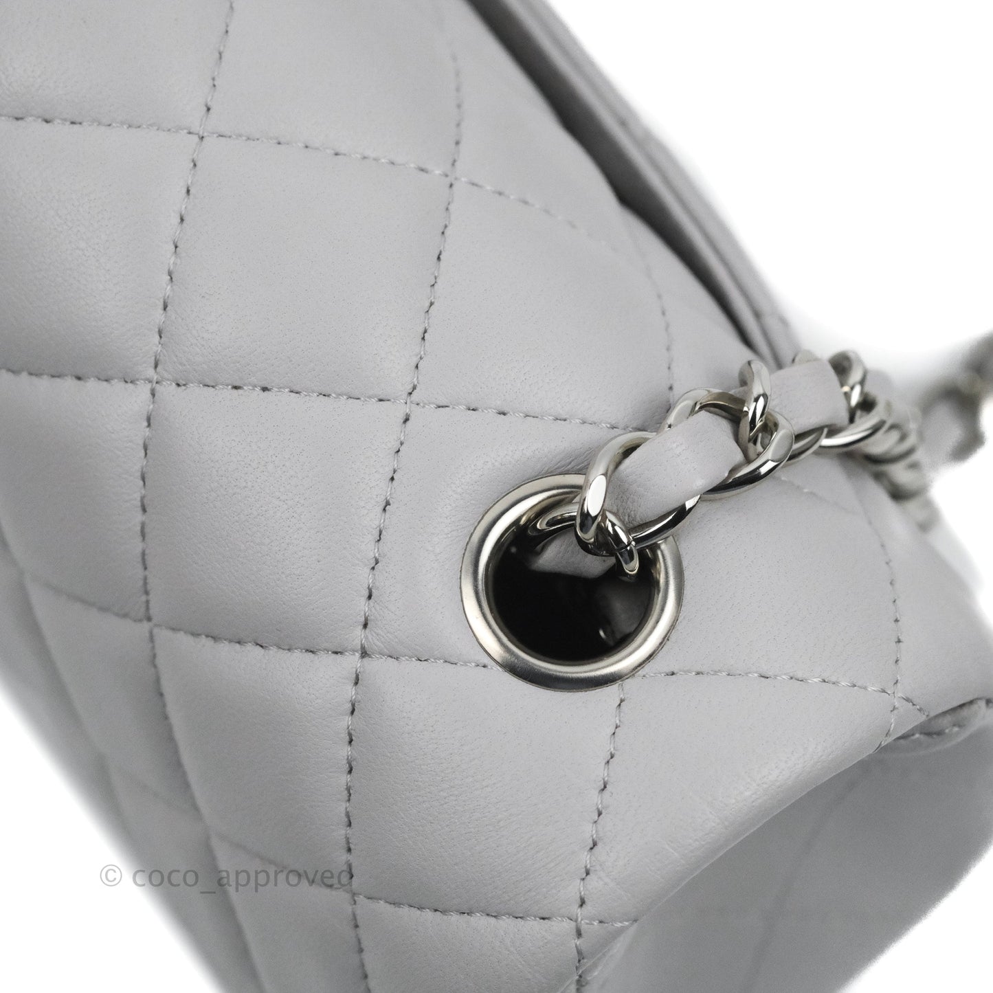 Chanel Quilted Mini Rectangular Flap Light Grey Lambskin Silver Hardware