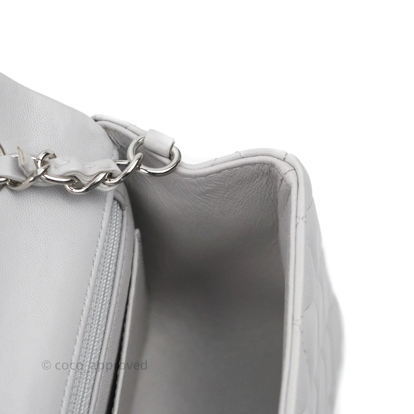 Chanel Quilted Mini Rectangular Flap Light Grey Lambskin Silver Hardware