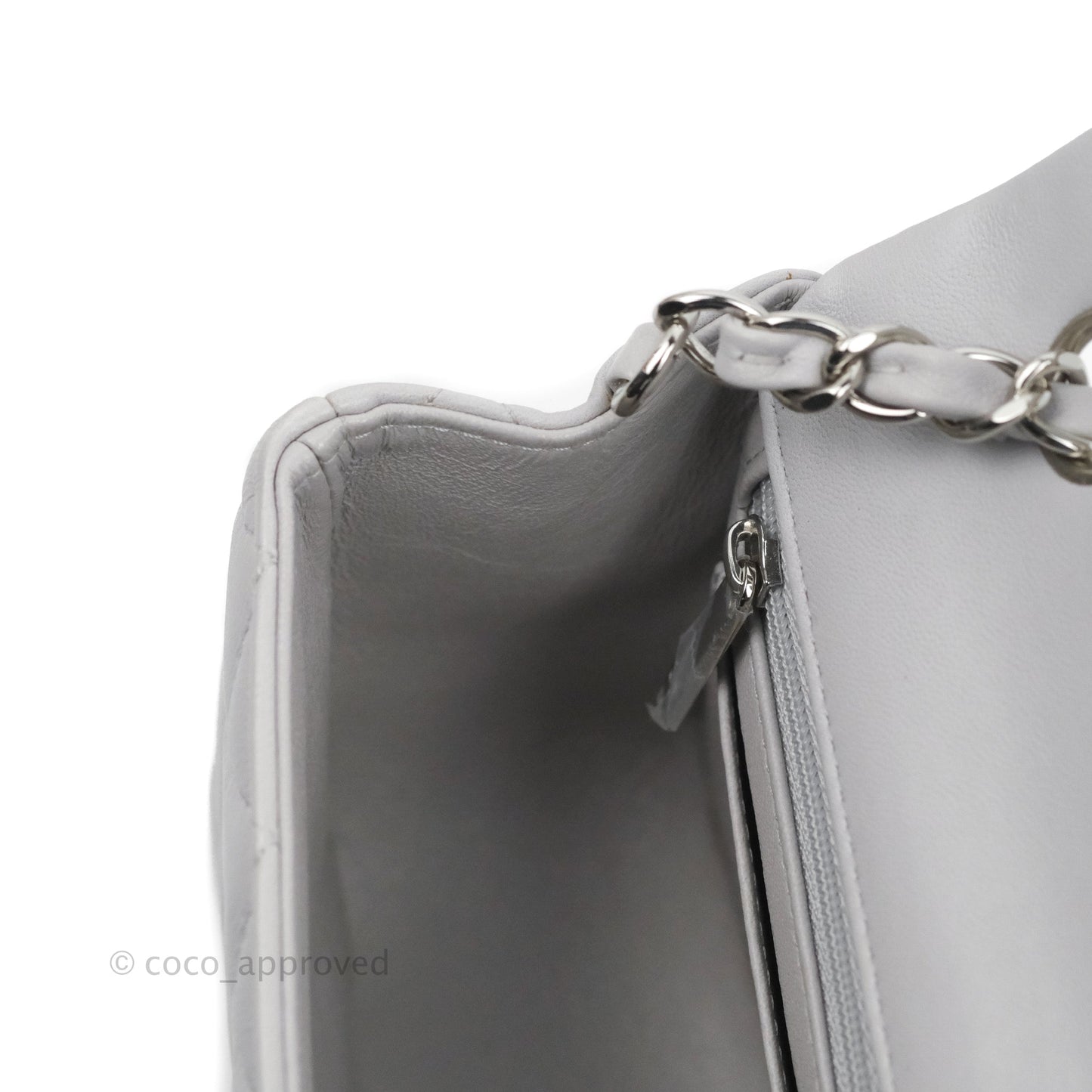 Chanel Quilted Mini Rectangular Flap Light Grey Lambskin Silver Hardware