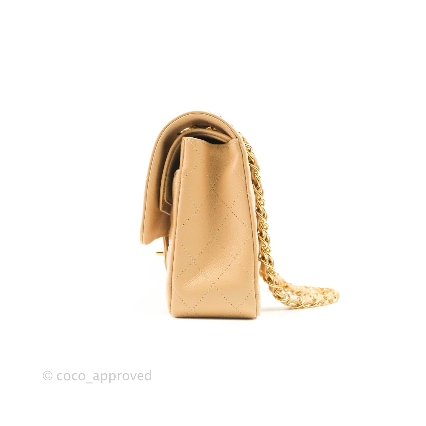 Chanel Classic M/L Medium Flap Quilted Beige Caviar Gold Hardware