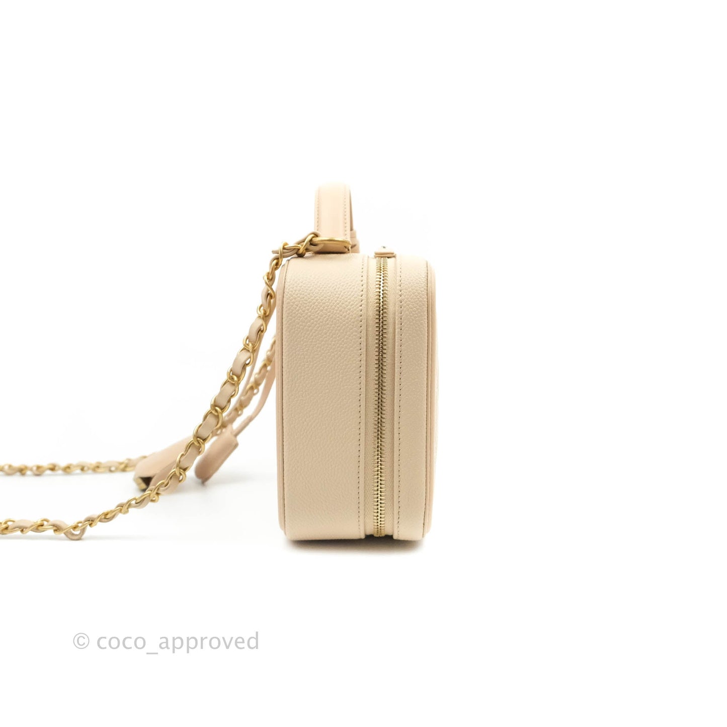 Chanel Quilted Medium CC Filigree Vanity Case Light Beige Caviar Aged Gold Hardware