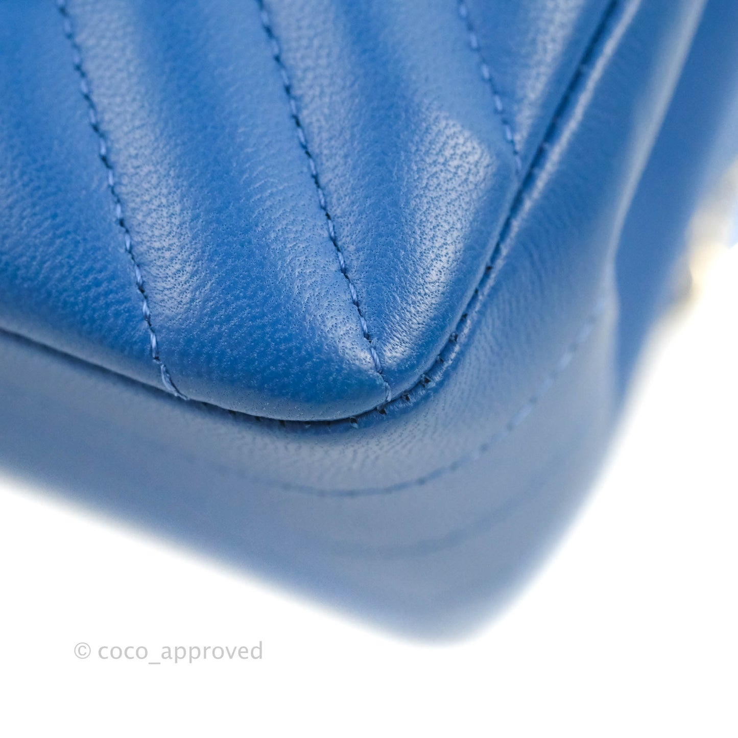 Chanel Classic Chevron S/M Small Double Flap Blue Lambskin Gold Hardware