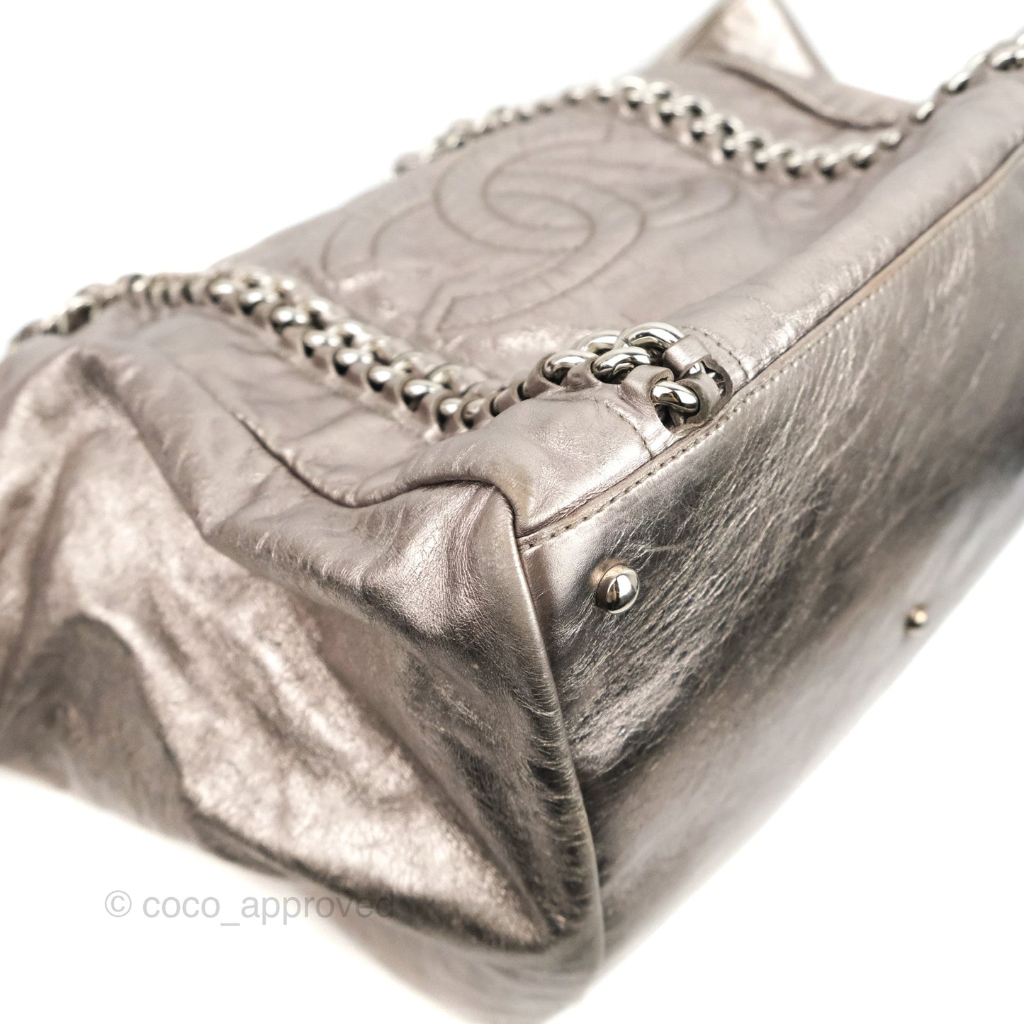 Chanel Metallic Cracked Calfskin Modern Chain Tote Silver