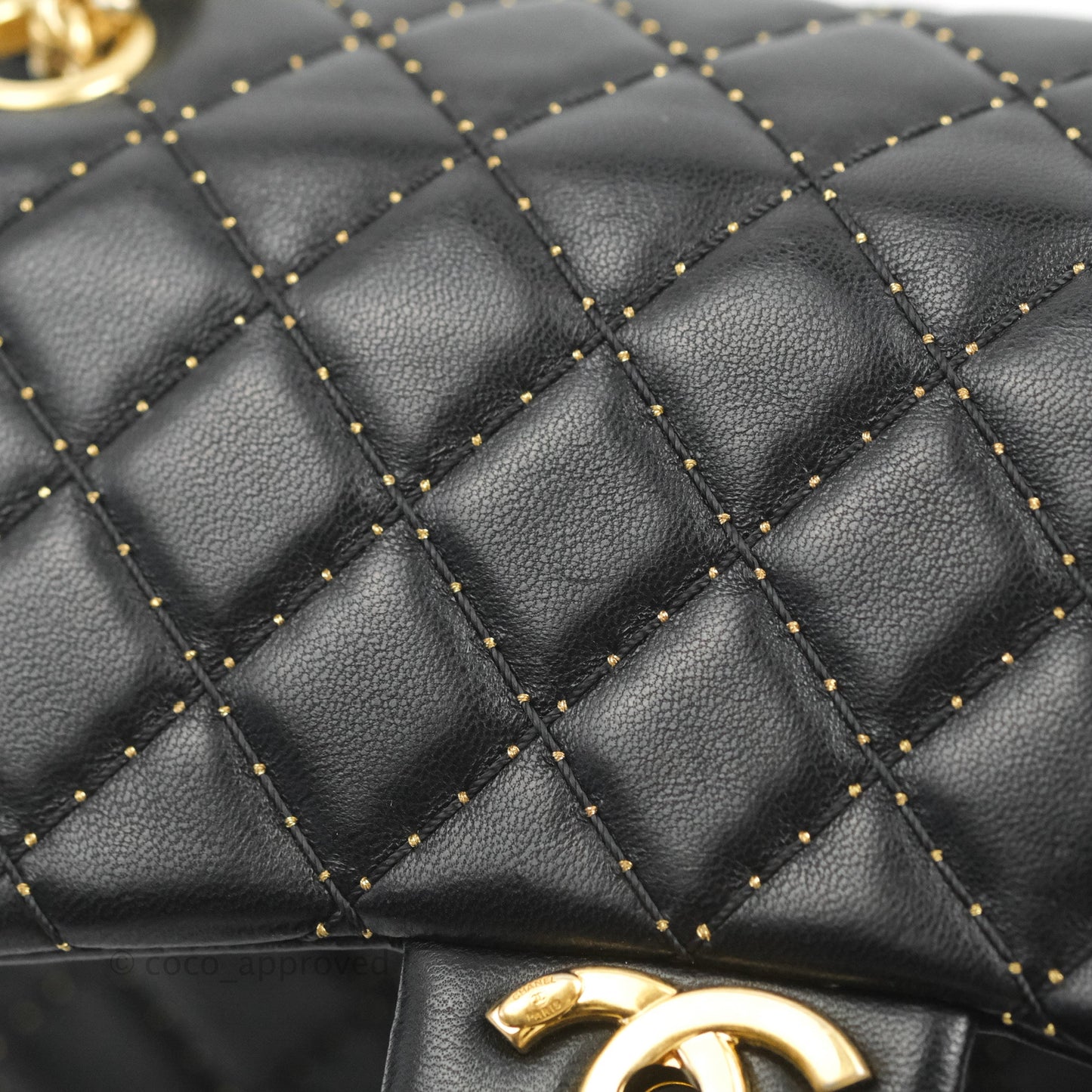 Chanel Quilted Stitched Flap Bag Lambskin Black Aged Gold Hardware 15A