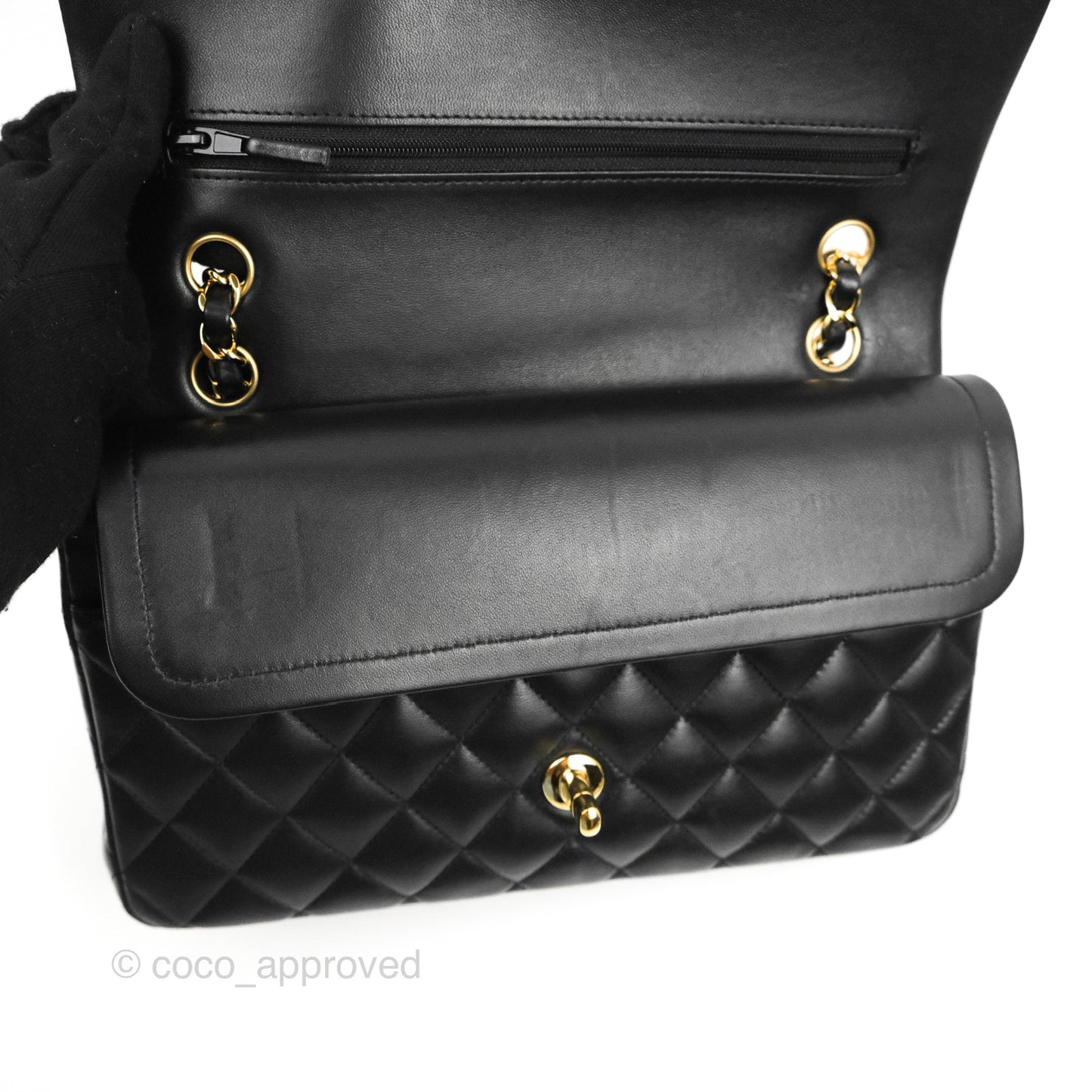 Chanel Classic M/L Medium Flap Quilted Black Lambskin Gold Hardware